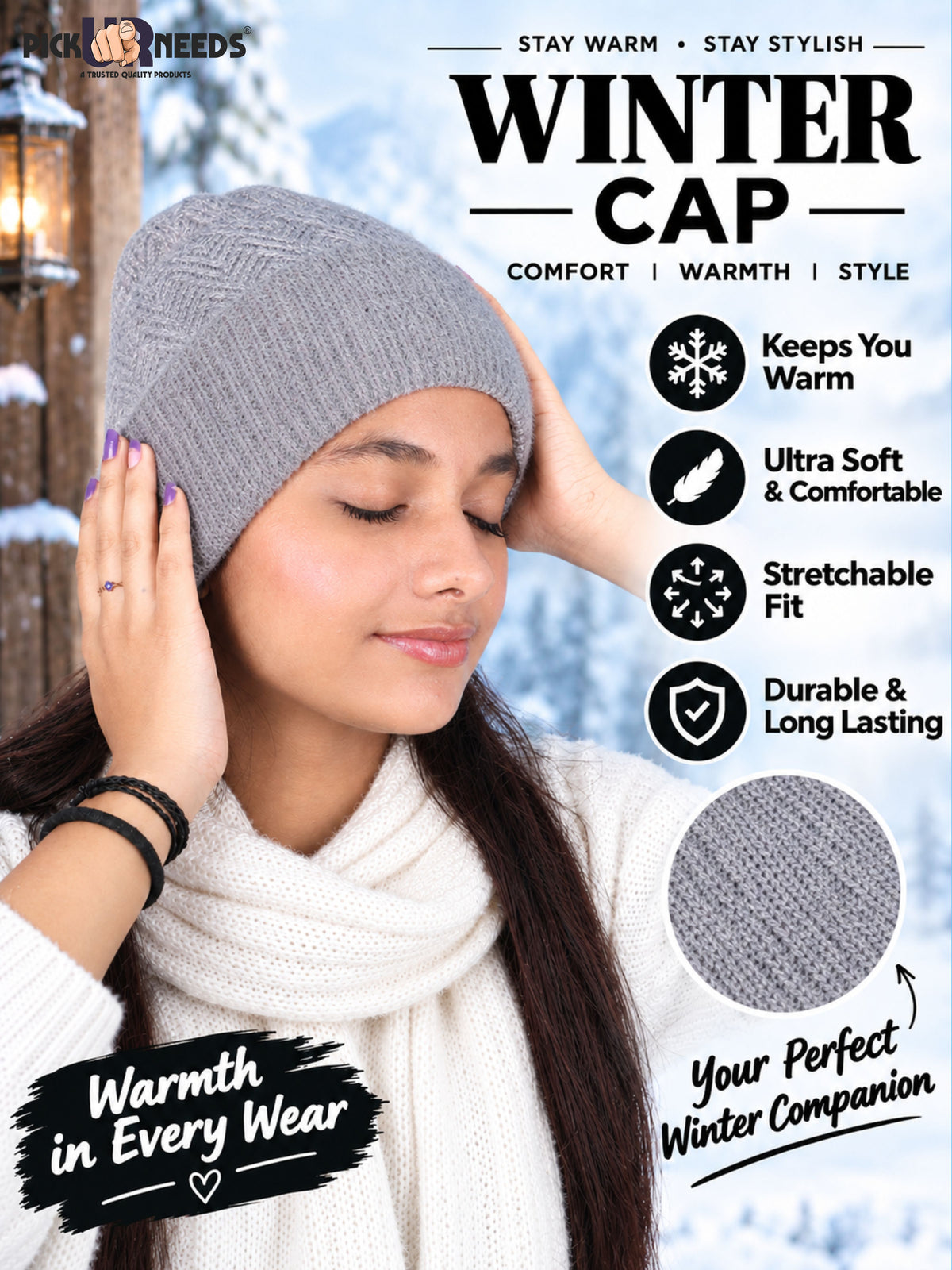 Pick Ur Needs Women & Girls Winter Beanie Cap Cozy & Soft Knitted Warm Hat with Stretchable Fit