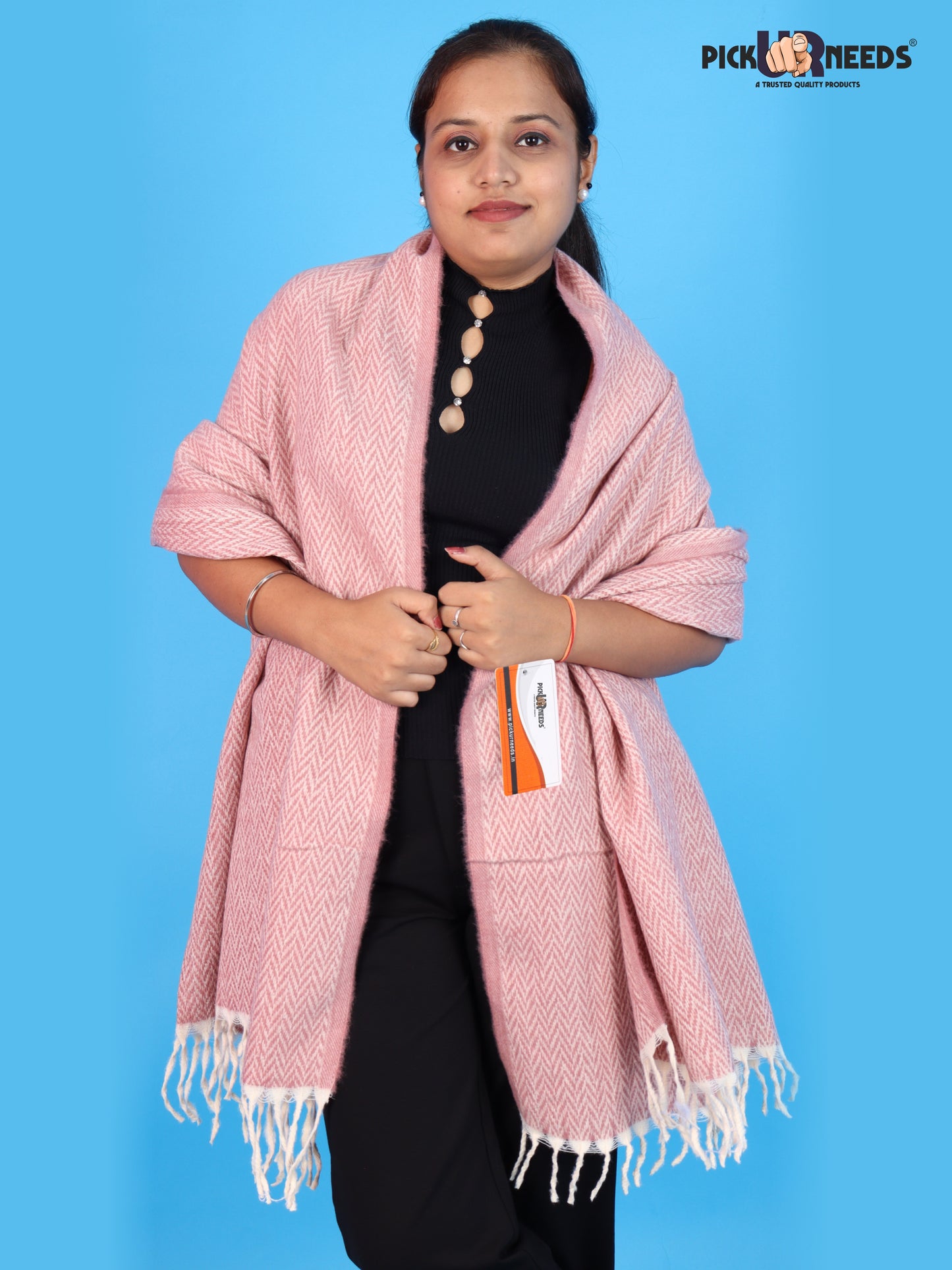 Pick Ur Needs Women’s Winter Muffler Shawl Soft & Warm Knitted Herringbone Wrap with Elegant Fringe Stole For Girls