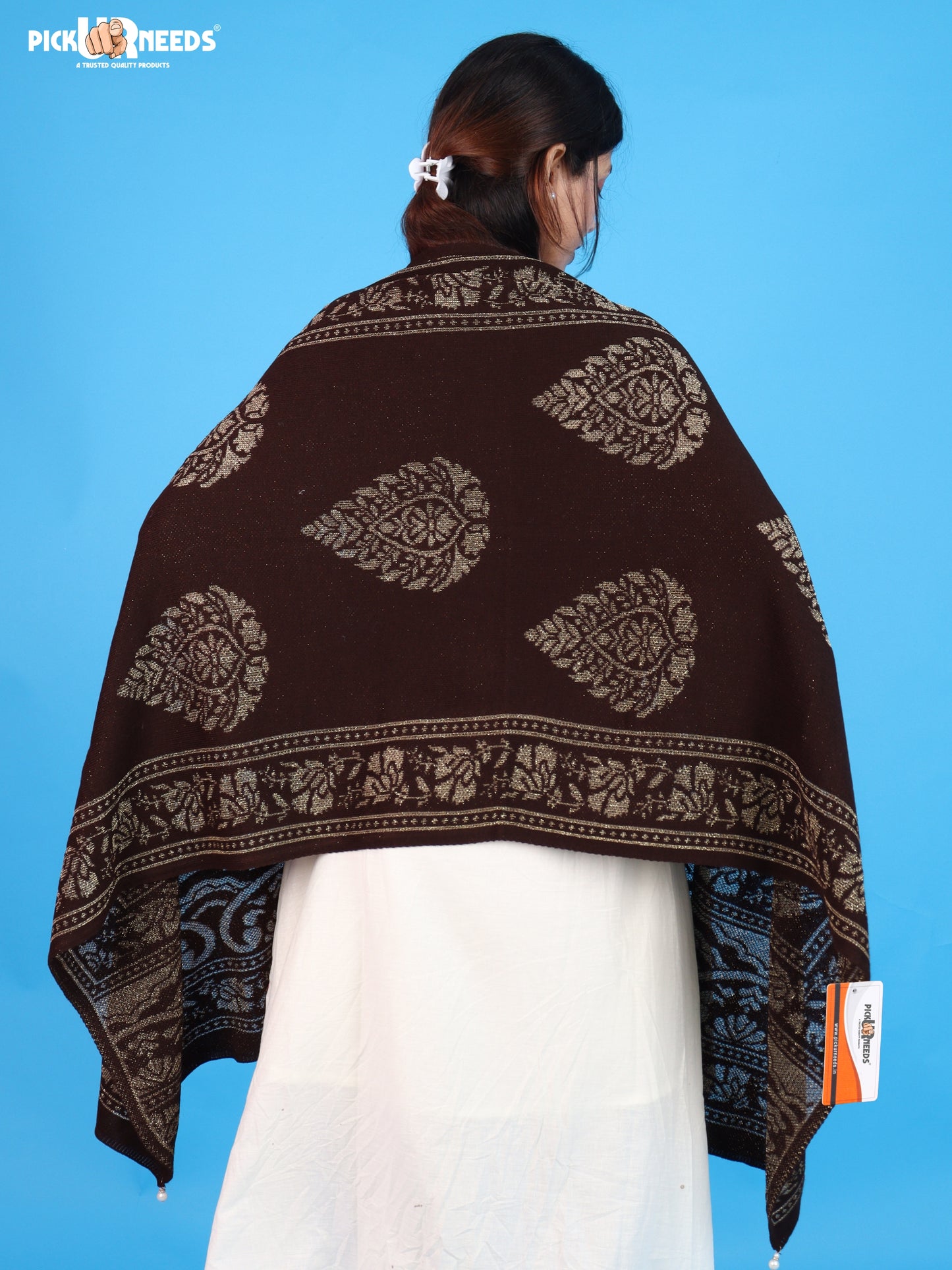 Pick Ur Needs Womens & Girls Soft Knitted Winter Shawl with Elegant Floral & Geometric Pattern, Warm Lightweight Stylish Stole For Ladies