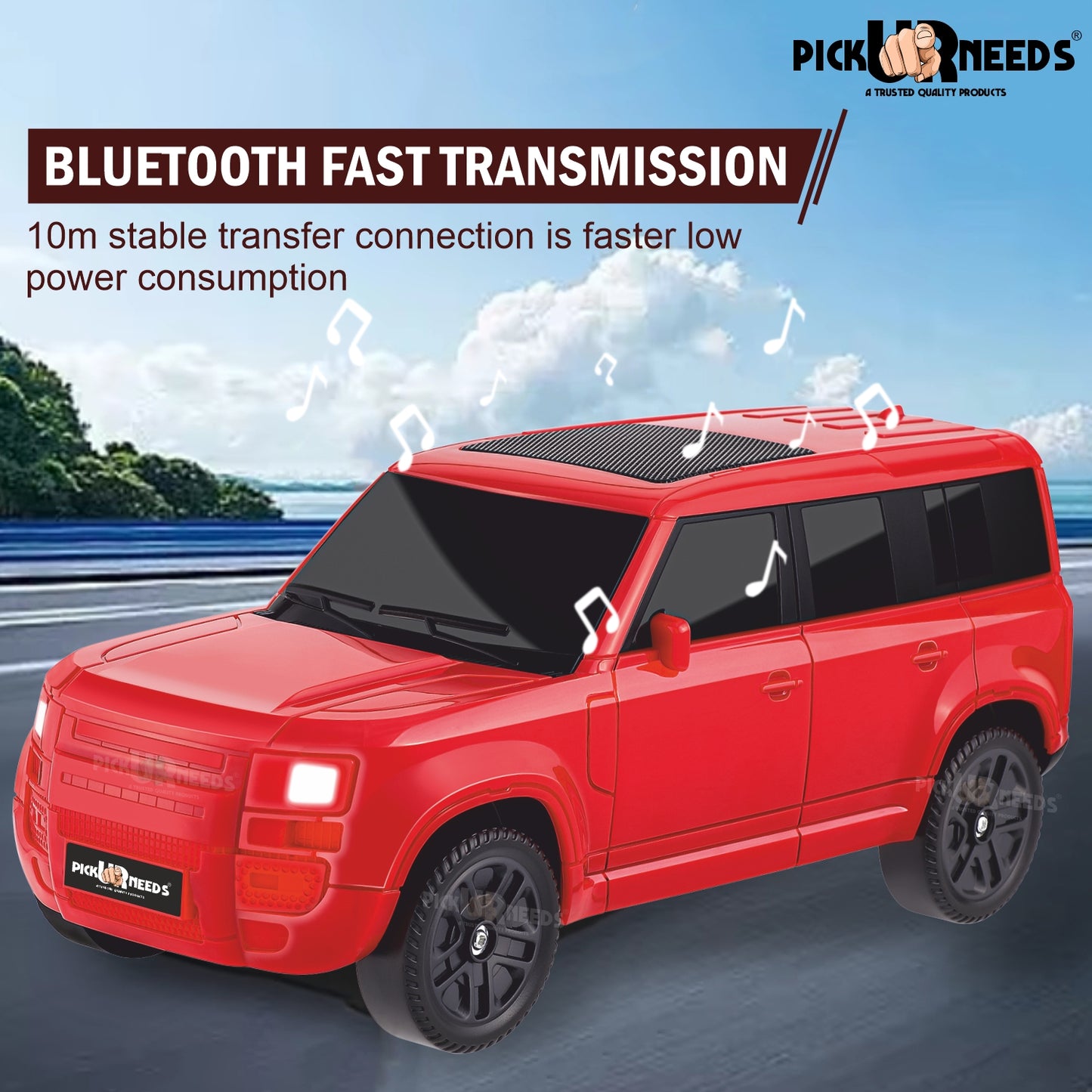 Pick Ur Needs Portable 10W Car Shape Bluetooth Wireless Speaker with Deep Bass 1200mAh Battery Support FM Radio, USB, TF Card, TWS Stylish SUV Design