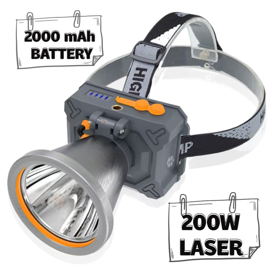 Pick Ur Needs Chargeable Head Lamp 3 Blink Mode Aluminum Body 4000mAh Battery 200W Bright LED 5 hrs Torch Emergency Light