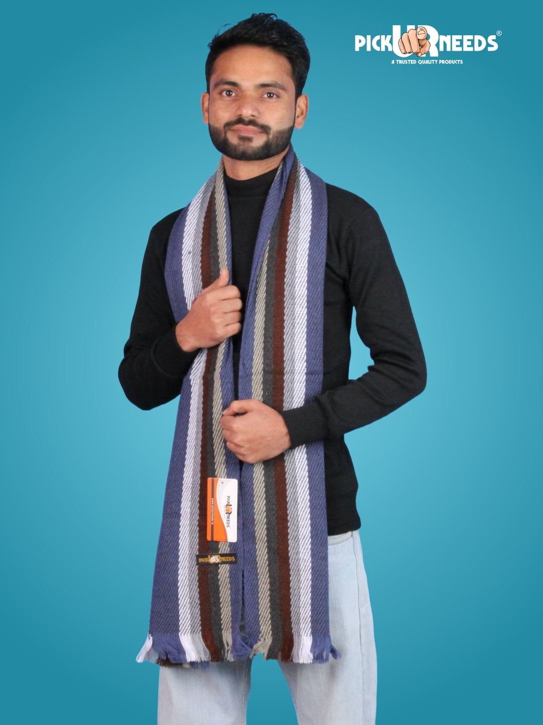 Pick Ur Needs Premium Men's Warm And Stylish Woolen Muffler With Multicolour Stripes And Stylish Tussles Ends