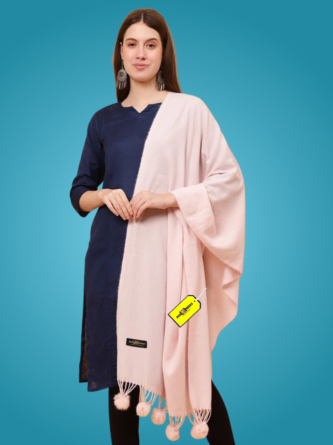 Pick Ur Needs Premium Women’s Wool Blend Scarf Soft Woolen Shawl Winter Stole with Tassels & Pom Poms