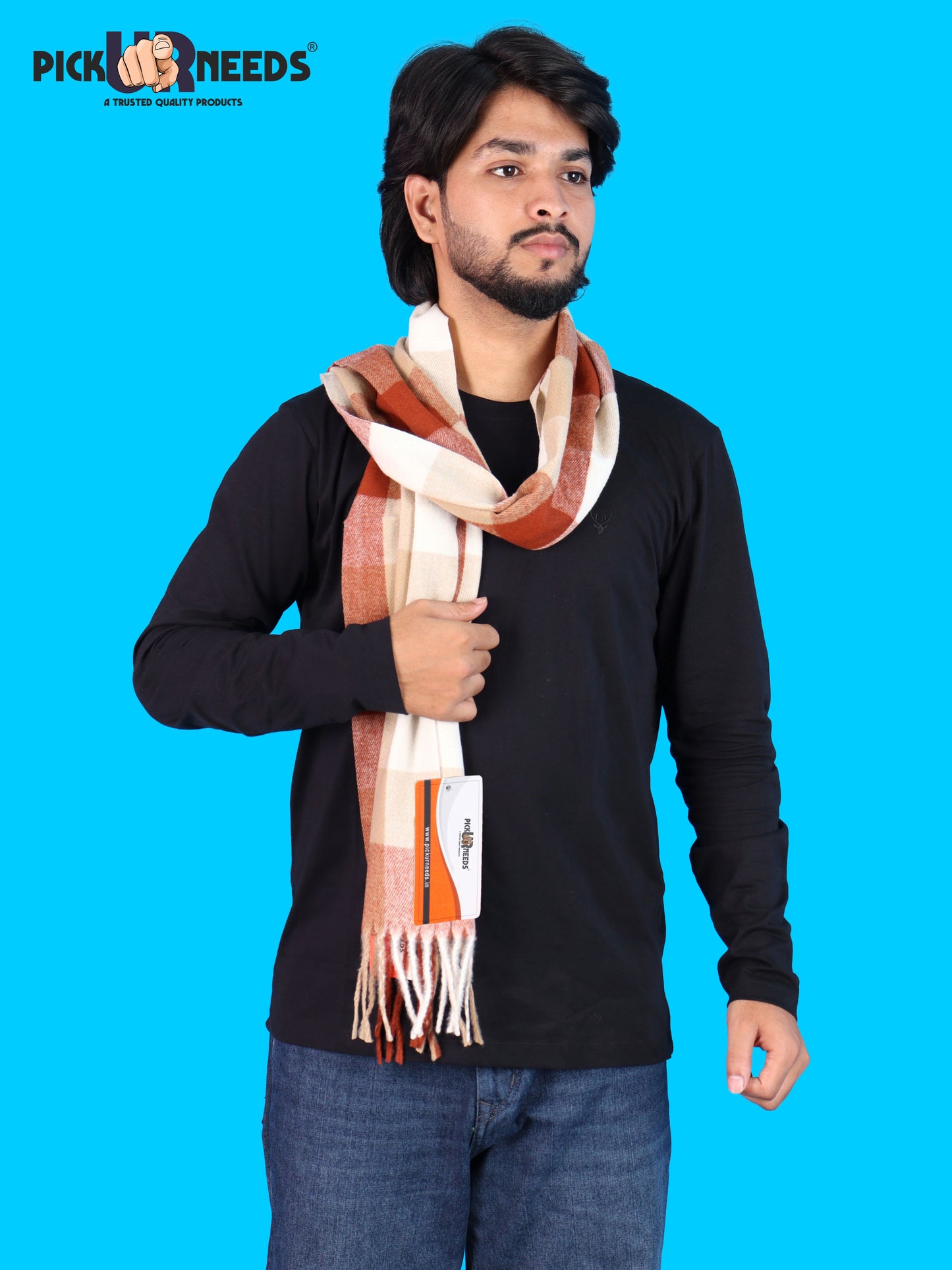 Pick Ur Needs Men’s Winter Muffler Shawl Soft Warm Checkered Scarf with Fringes  Stylish Neck Wrap for Men & Boys  Winter Wear Accessory