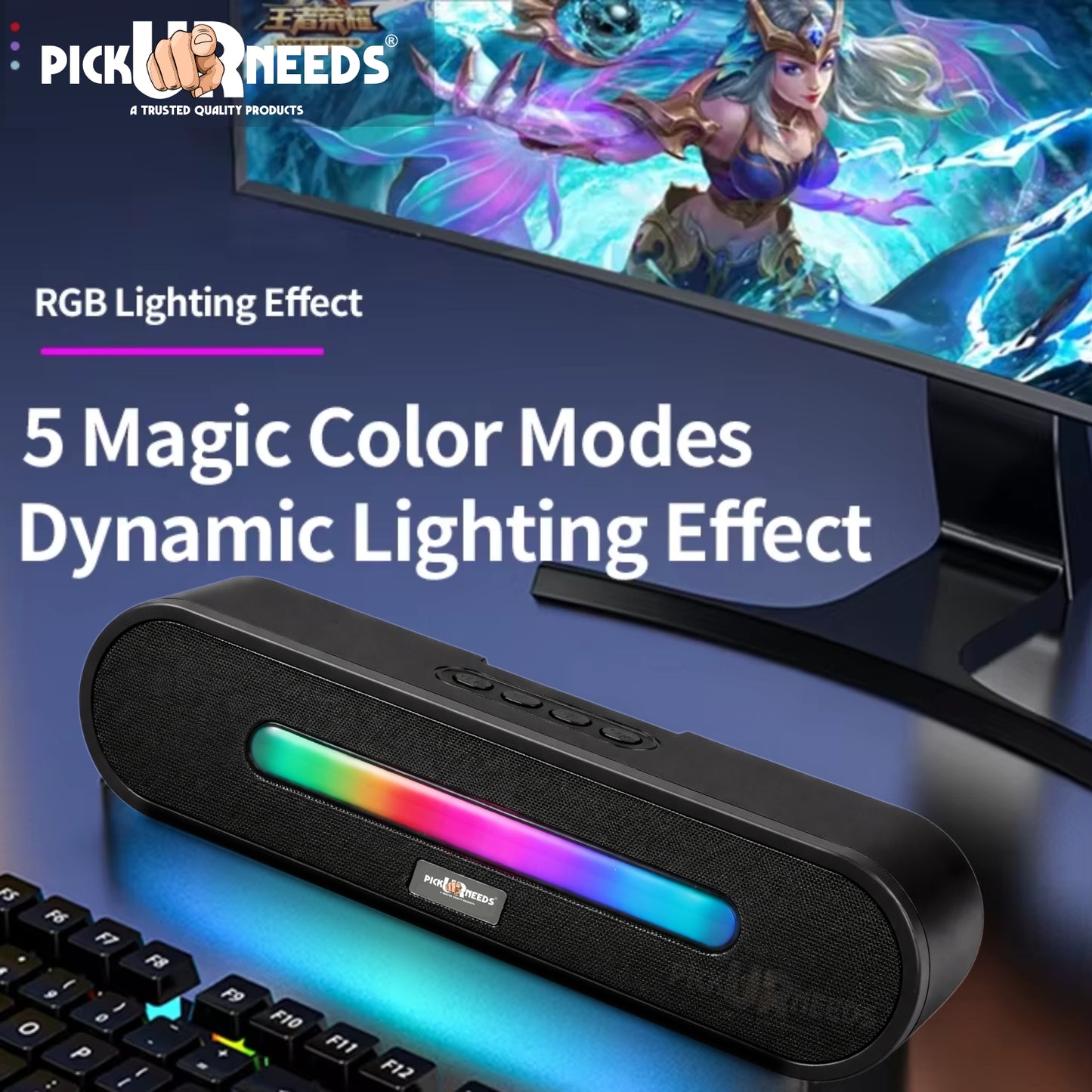 Pick Ur Needs Portable Bluetooth Speaker 1800mAh with RGB LED Lights | Wireless Speaker with USB, TF Card & AUX | Deep Bass Sound Bar for Home & Outdoor