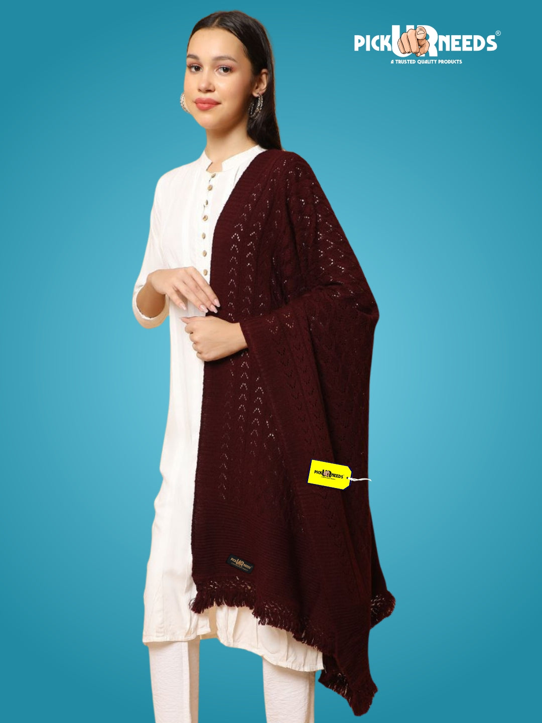 Pick Ur Needs Wool Self Design Women Shawl