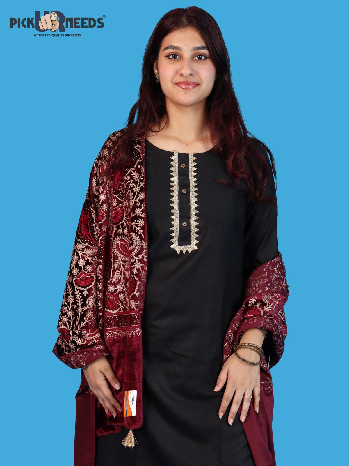 Pick Ur Needs Premium Winter Shawl for Women Ultra Soft & Cozy Warm Velvet Fabric with Rich Traditional Floral Design For Girls
