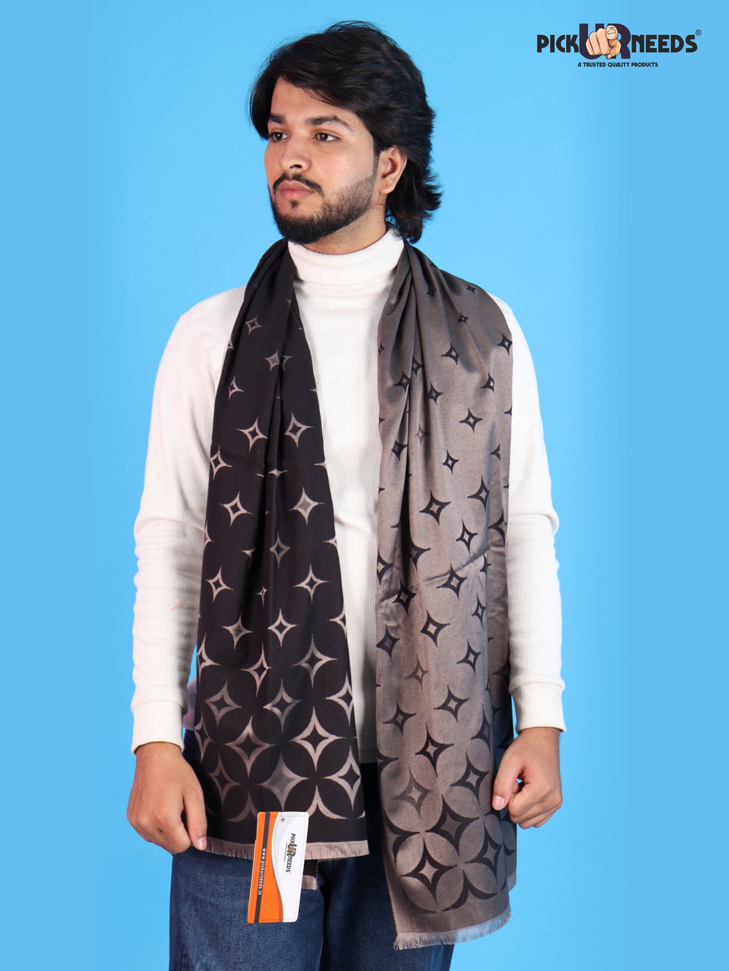 Pick Ur Needs Mens 2-in-1 Reversible Shawl Stylish Printed Winter Shawl for Boys Soft Warm Woolen Stole Premium Large Winter Wrap