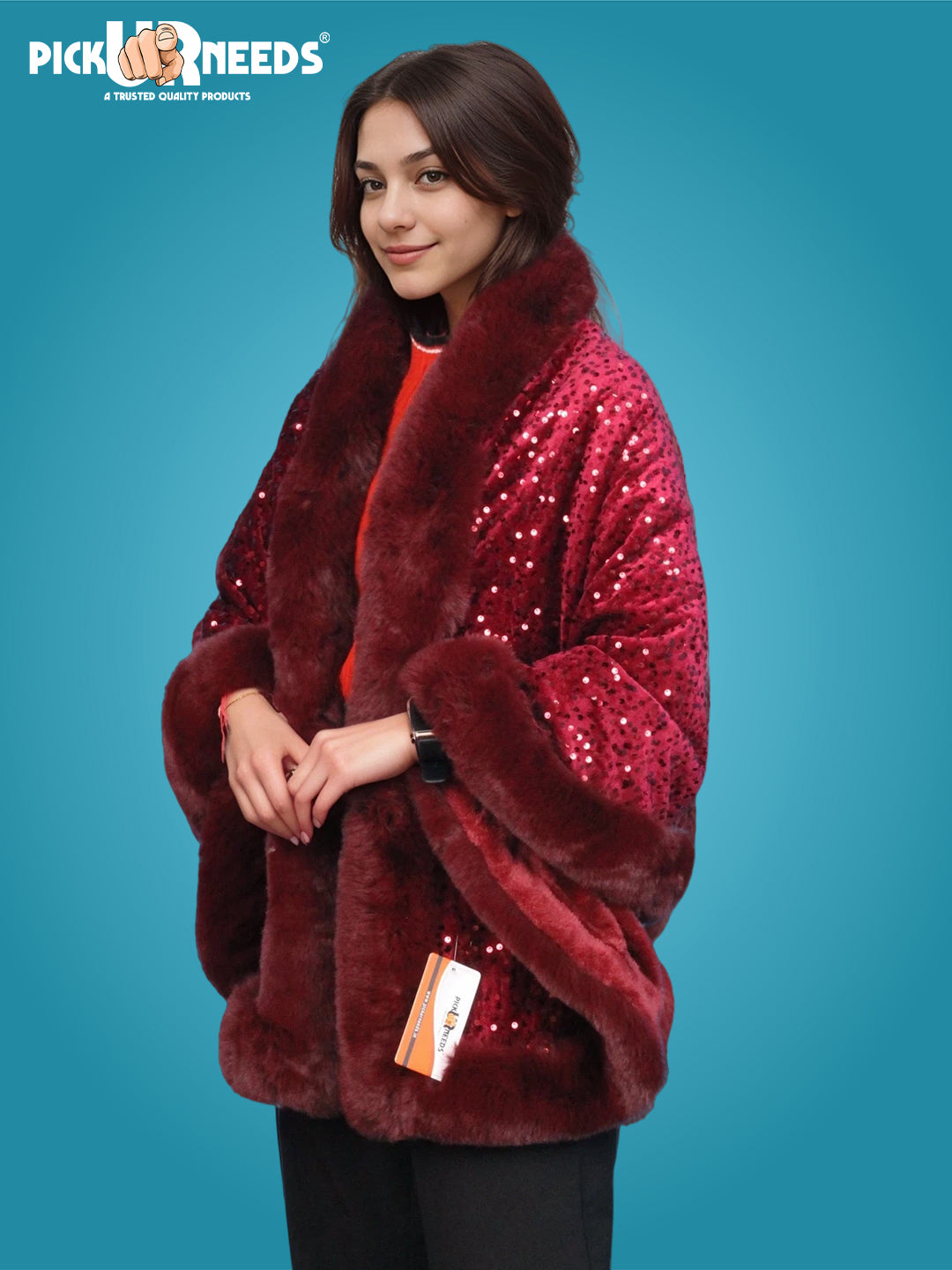 Visit the Pick Ur Needs Store Pick Ur Needs Luxury Sequin Faux Fur Shawl for Women Poncho & Winter Shrug Soft Warm Designer Wrap for Evening Parties