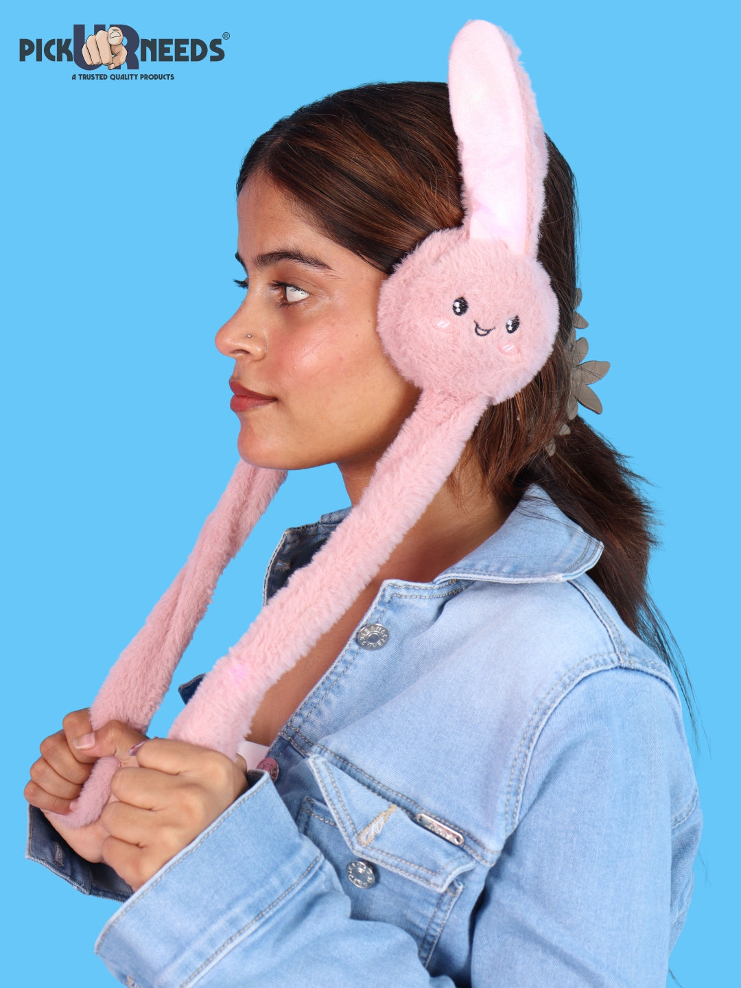 Pick Ur Needs Plush Bunny Cute Earmuffs for Girls & Women with RGB LED Lights,Ultra Soft Warm Winter Moving Flapping Ears Muffs