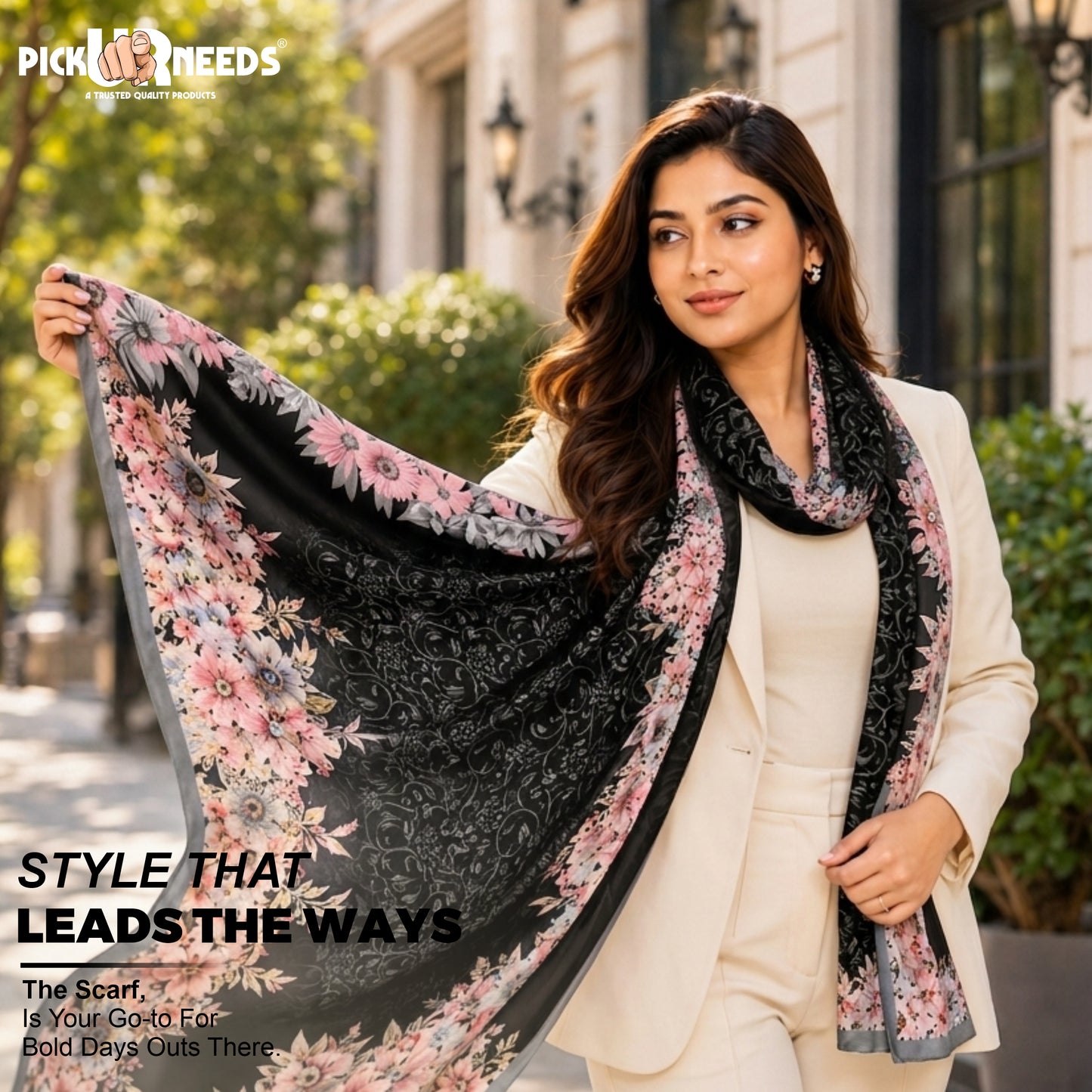 Pick Ur Needs Premium Summer Satin Silk Floral Printed Scarf for Womens & Girls Neck, Head, Shoulder Wrap Stole