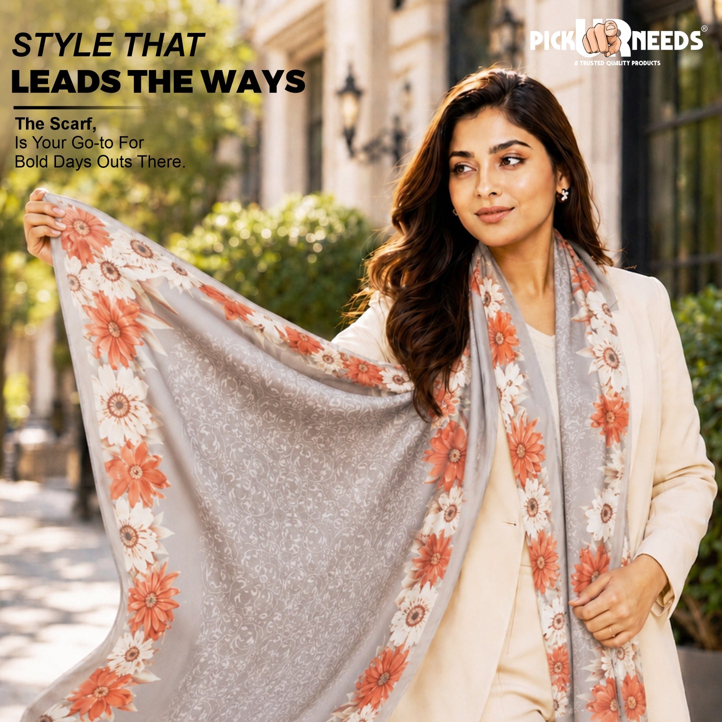 Pick Ur Needs Premium Summer Satin Silk Floral Printed Scarf for Womens & Girls Neck, Head, Shoulder Wrap Stole