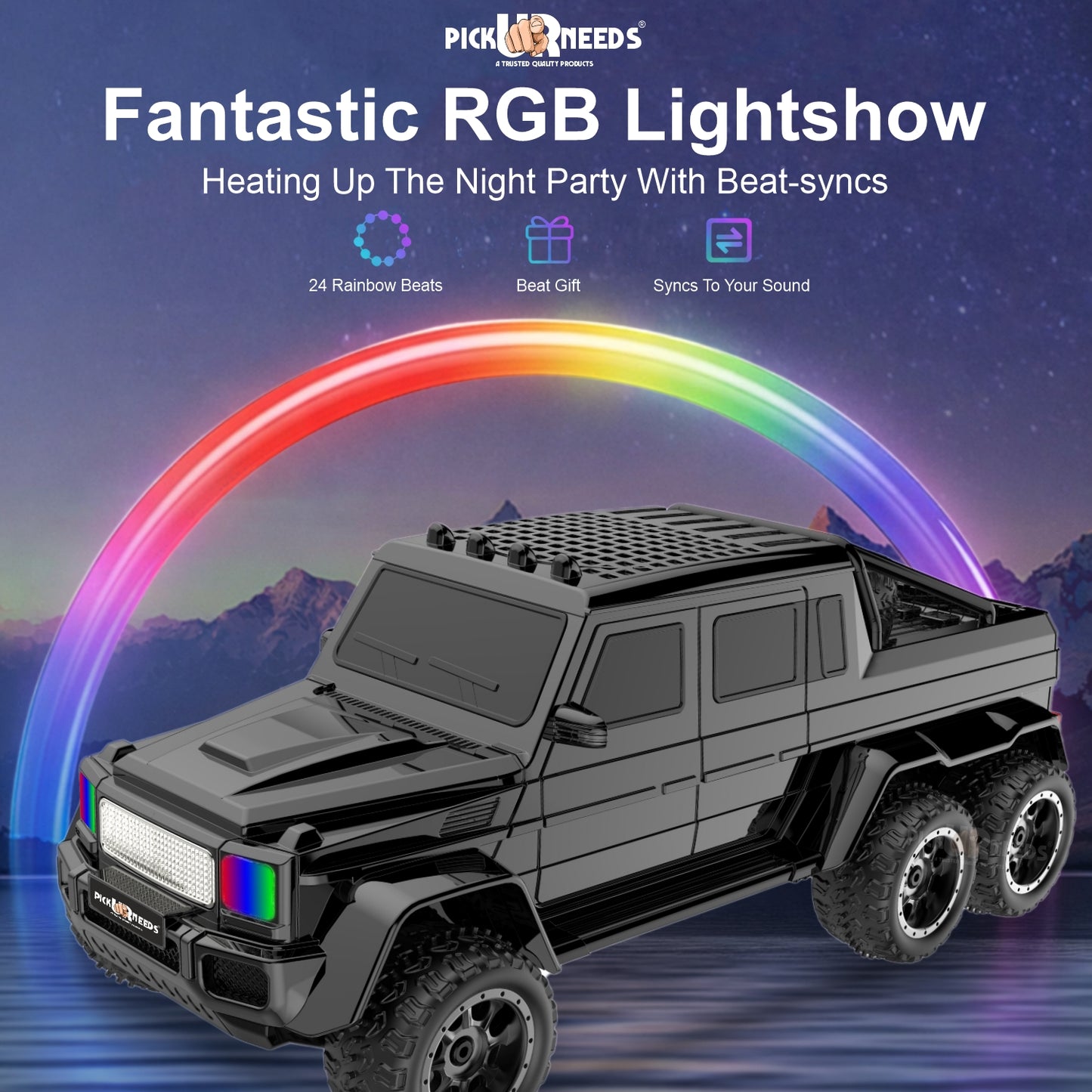 Pick Ur Needs Wireless Car Rechargeable RGB Bluetooth Speaker 12W Beat Sync Lightshow 1200mAh Battery | USB/TF/AUX/FM