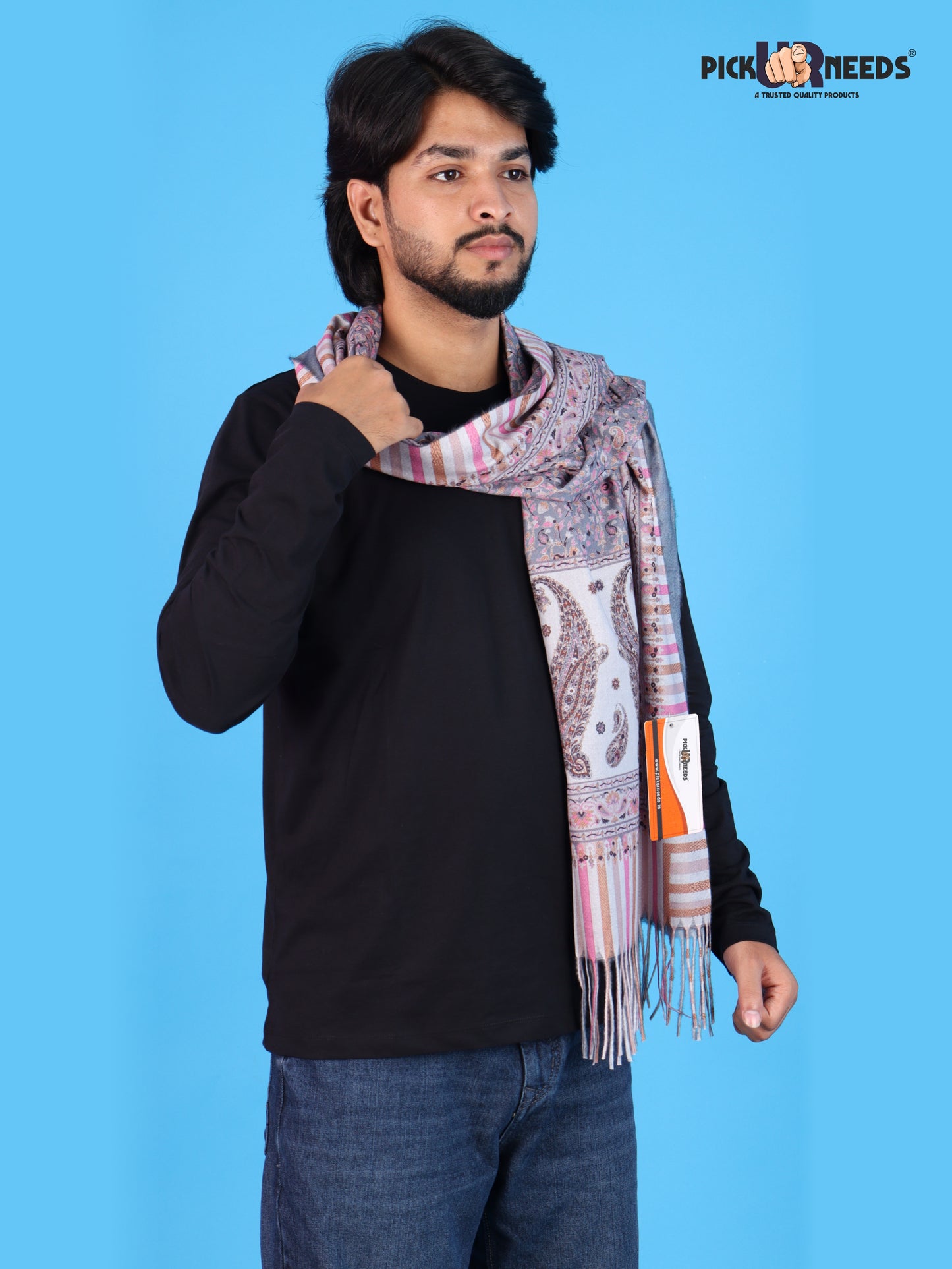 Pick Ur Needs Men’s Premium Winter Shawl Stole Stylish Paisley Print Wrap Scarf For Boys with Soft Feel & Fringed Finish