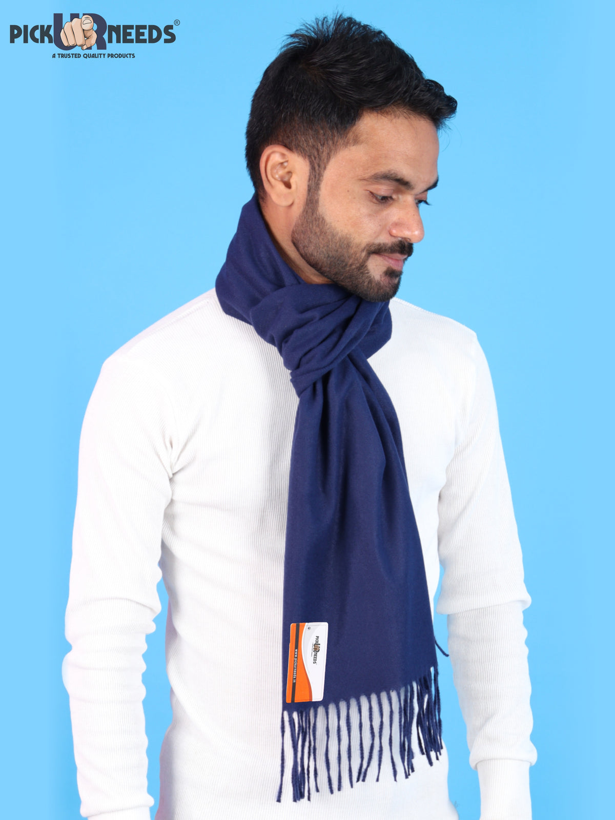 Pick Ur Needs Men’s Woolen Muffler Scarf Soft Warm Boys Winter Neck Wrap, Elegant Solid Style, Long Design with Decorative Fringes