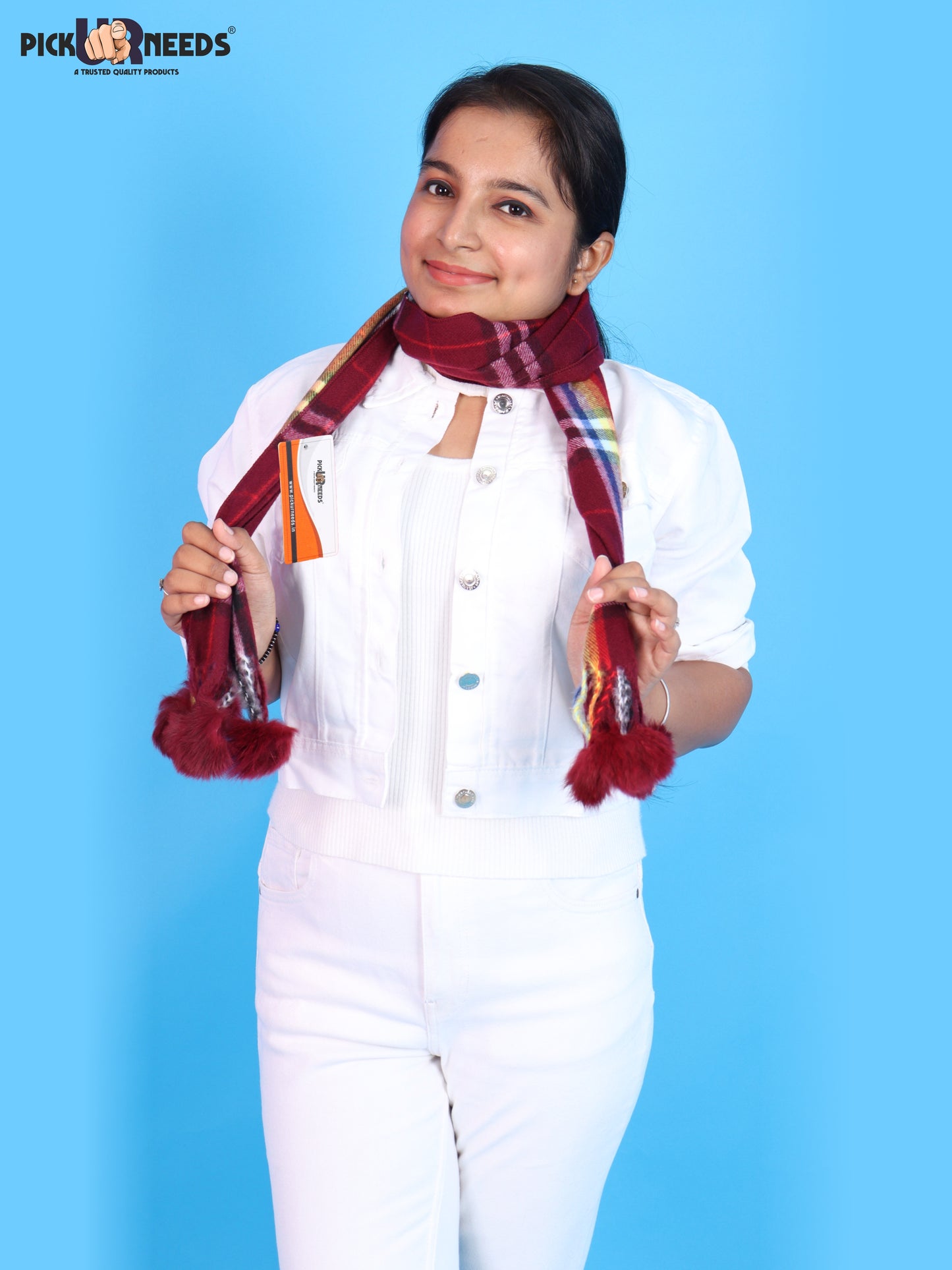 Pick Ur Needs Women’s Winter Scarf for Stylish & Comfortable Girls Wear Soft Warm Printed Muffler with Fringe & Pom Pom Detailing
