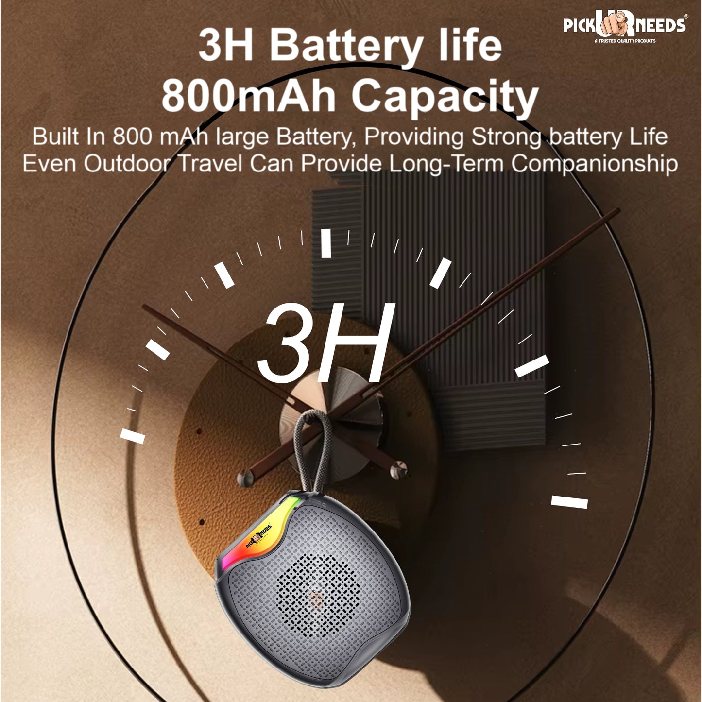 Pick Ur Needs 12W Portable Wireless Bluetooth Speaker with RGB Lights, 800mAh Battery, TWS, FM Radio, TF Card, USB 10m Wireless Transmission