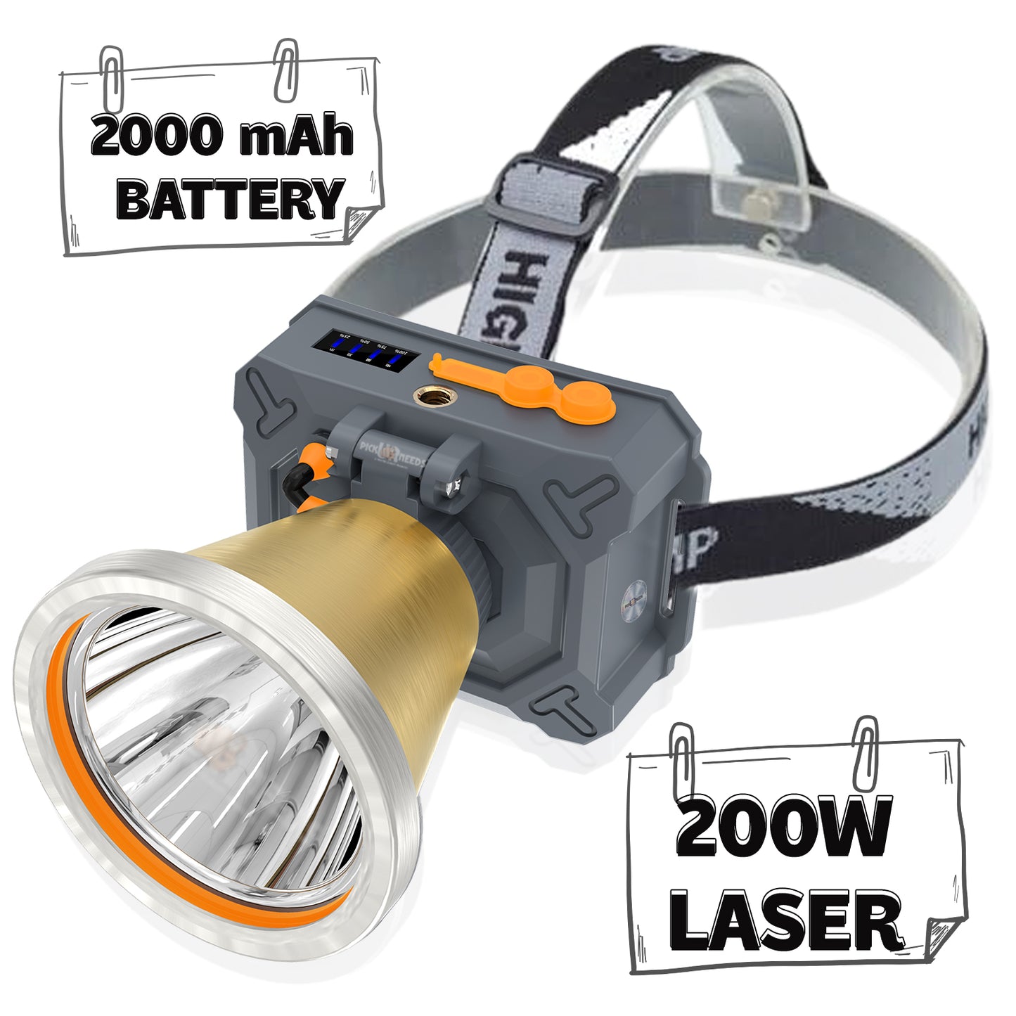 Pick Ur Needs Chargeable Head Lamp 3 Blink Mode Aluminum Body 4000mAh Battery 200W Bright LED 5 hrs Torch Emergency Light