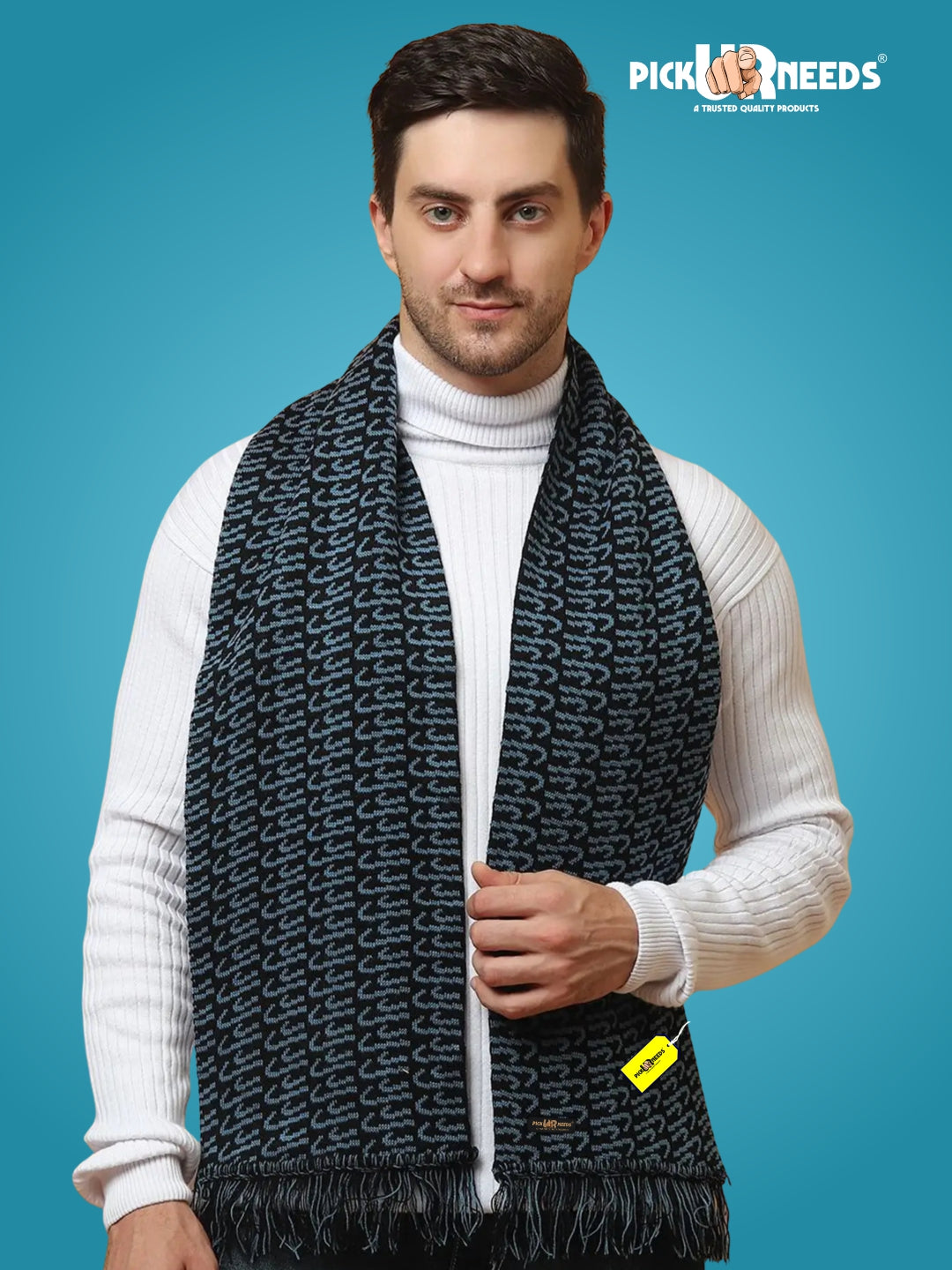Pick Ur Needs Premium Winter Knit Muffler for Men Soft Woolen Neck Scarf with Stylish Pattern Warm & Comfortable Winter Wear for Outdoor & Casual Use
