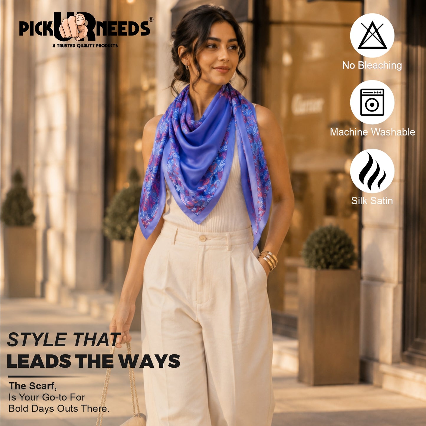 Pick Ur Needs Premium Satin Silk Feel Rectangle Scarf for Womens & Girls Floral Printed Long Fashion Stall Soft Lightweight Neck, Head & Shoulder Wrap