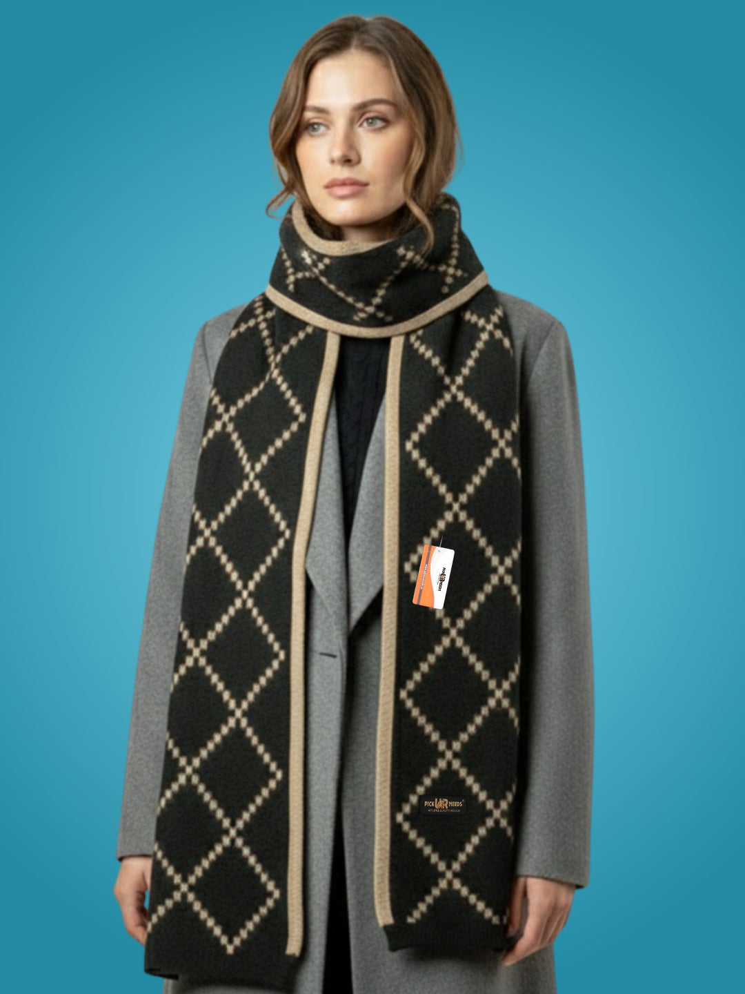 Pick Ur Needs Premium Winter Woolen Scarf for Women Designer Checkered Warm Muffler Soft, Stylish & Cozy Cold Weather Wrap