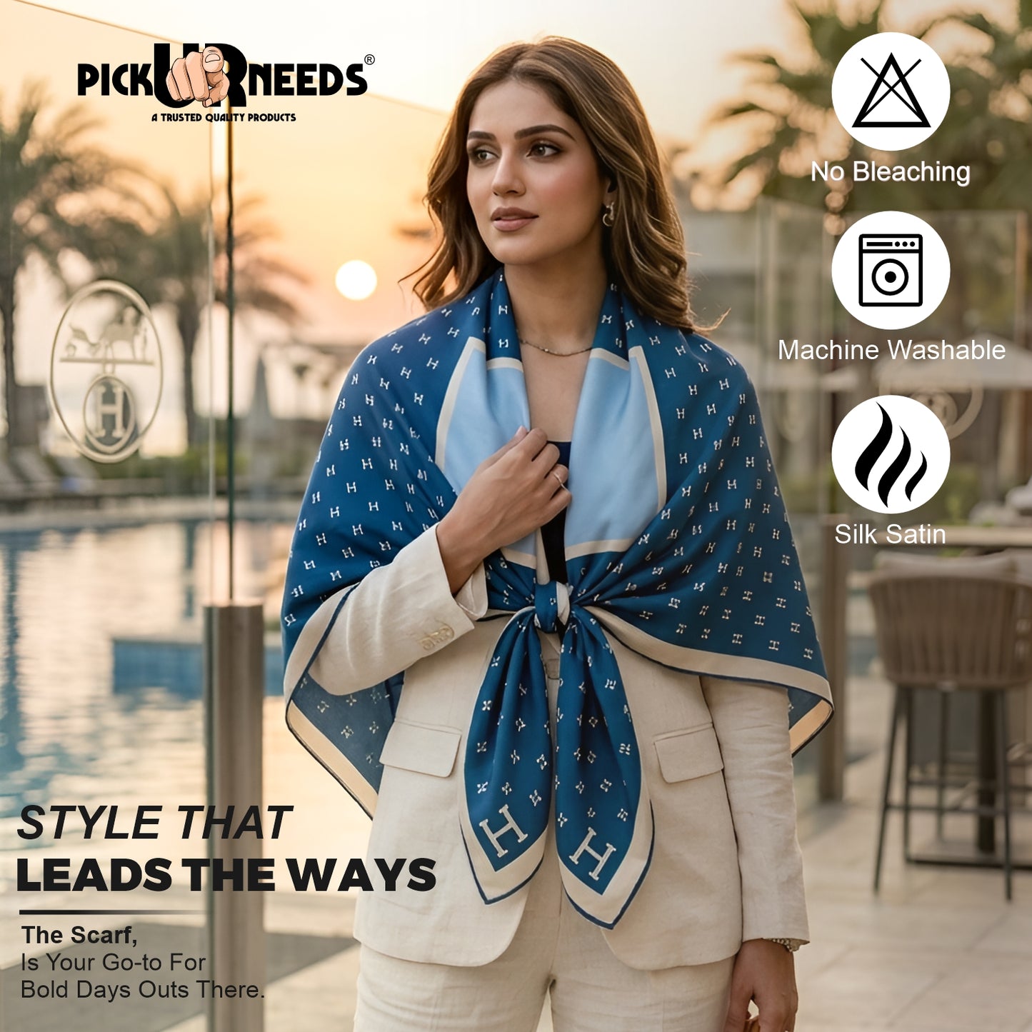 Pick Ur Needs Elegant Womens Premium Printed Satin Silk Feel Square Neck & Head Girls Scarf