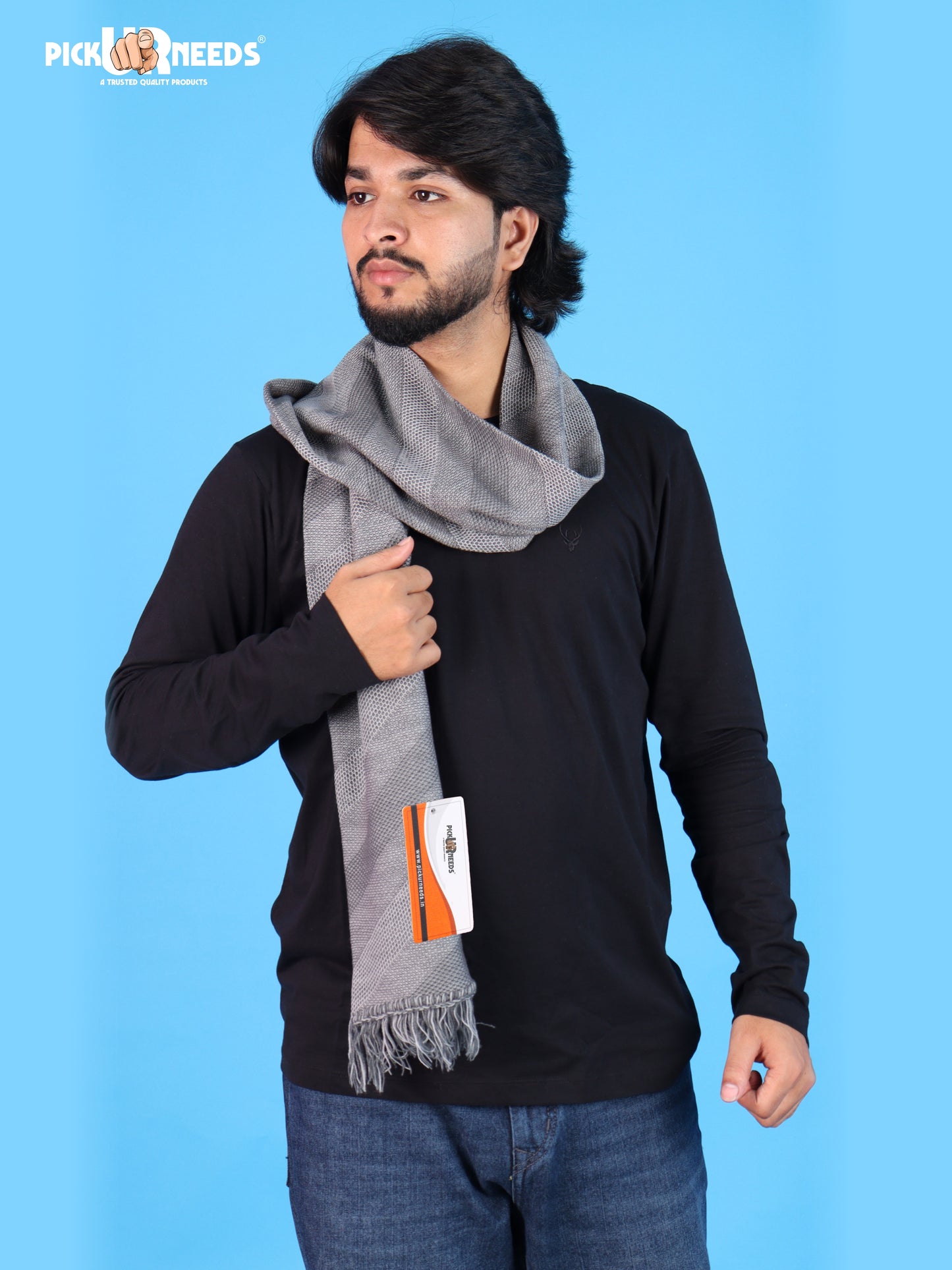 Pick Ur Needs Premium Men's Warm And Stylish Woolen Muffler Angoora With Solid Color Plain Design And Stylish Tussles Ends Muffler For Men