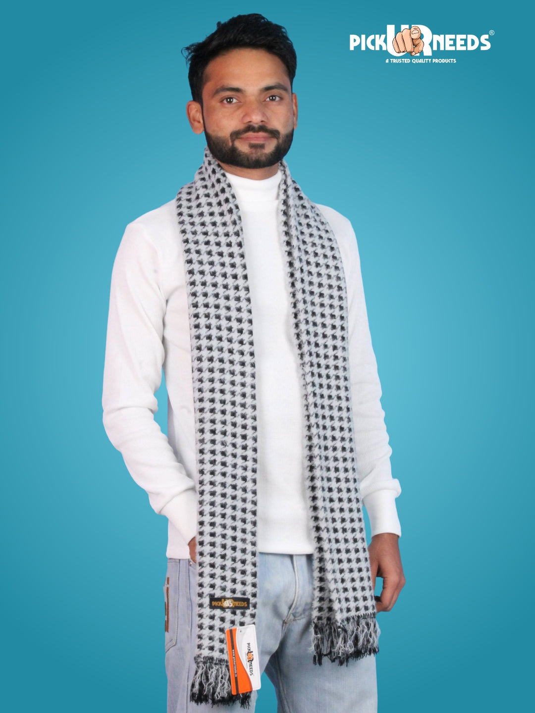 Pick Ur Needs Soft Warm Woolen Premium Winter Muffler for Men Scarf with Stylish Check Pattern Long & Comfortable Cold Weather Neck Wrap