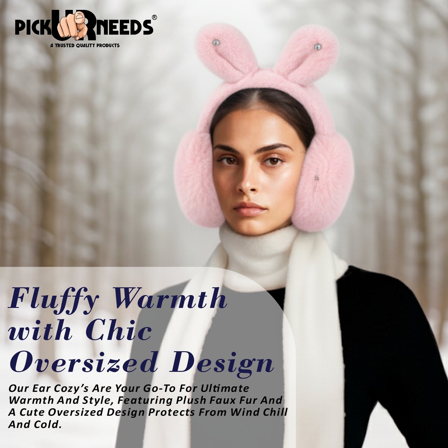 Pick Ur Needs Plush Earmuffs for Women & Girls with Stone Detail – Foldable Ultra-Soft Ear Warmers, Lightweight Winter Ear Muffs, Warm & Comfortable Cold Weather Accessory