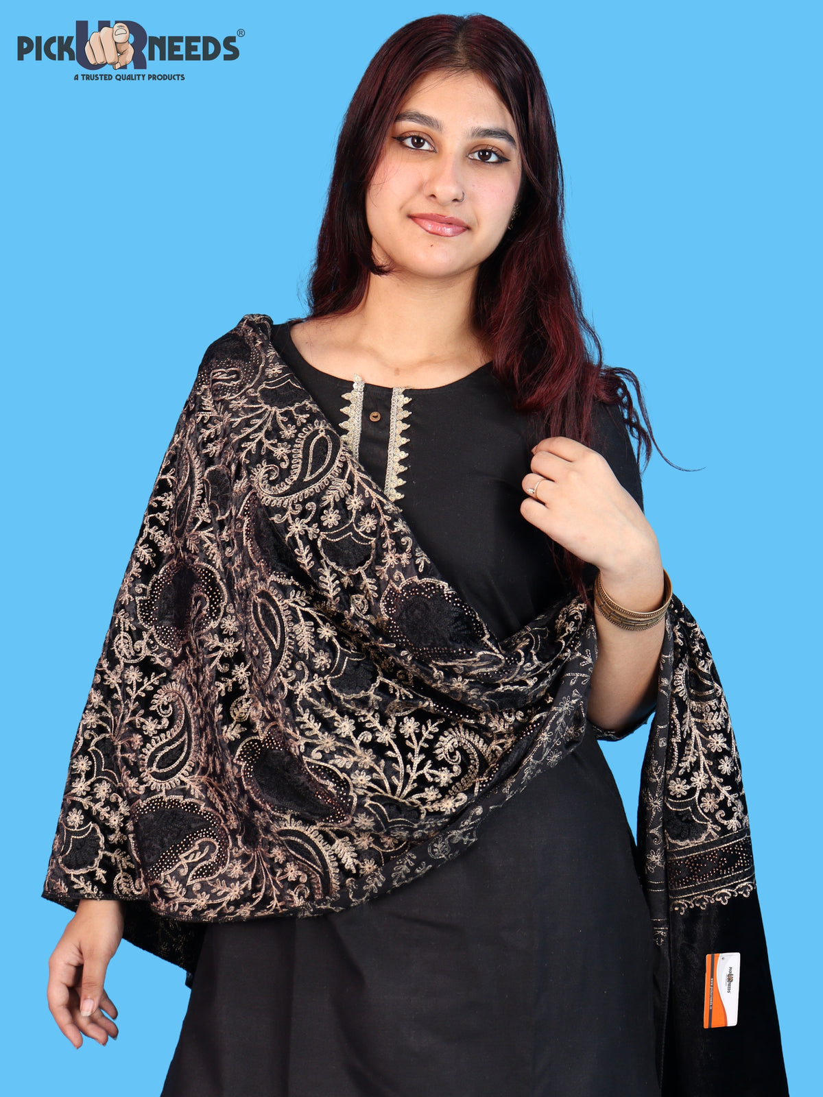 Pick Ur Needs Premium Winter Shawl for Women Ultra Soft & Cozy Warm Velvet Fabric with Rich Traditional Floral Design For Girls