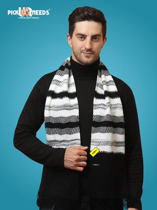 Pick Ur Needs Soft Warm Wool Blend Scarf Premium Knitted Winter Muffler for Men with Stylish Geometric Pattern Trendy Casual & Formal Winter Wear Mufflers