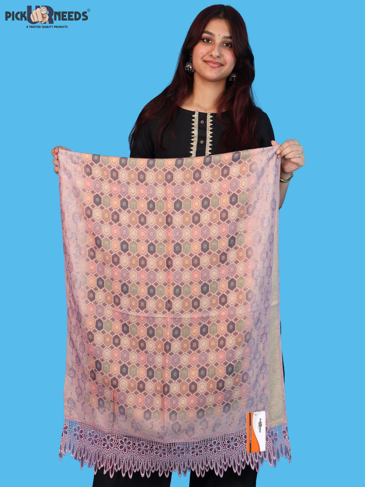 Pick Ur Needs Premium Stylish Womens & Girls Elegant Woolen Shawl Soft Warm Printed Stole with Lace Tassels