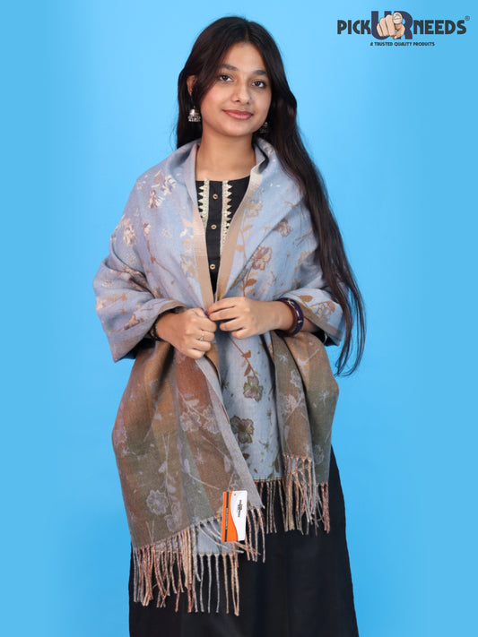 Pick Ur Needs Warm Shawl for Women – Elegant Floral Printed Winter Shawl with Fur Border