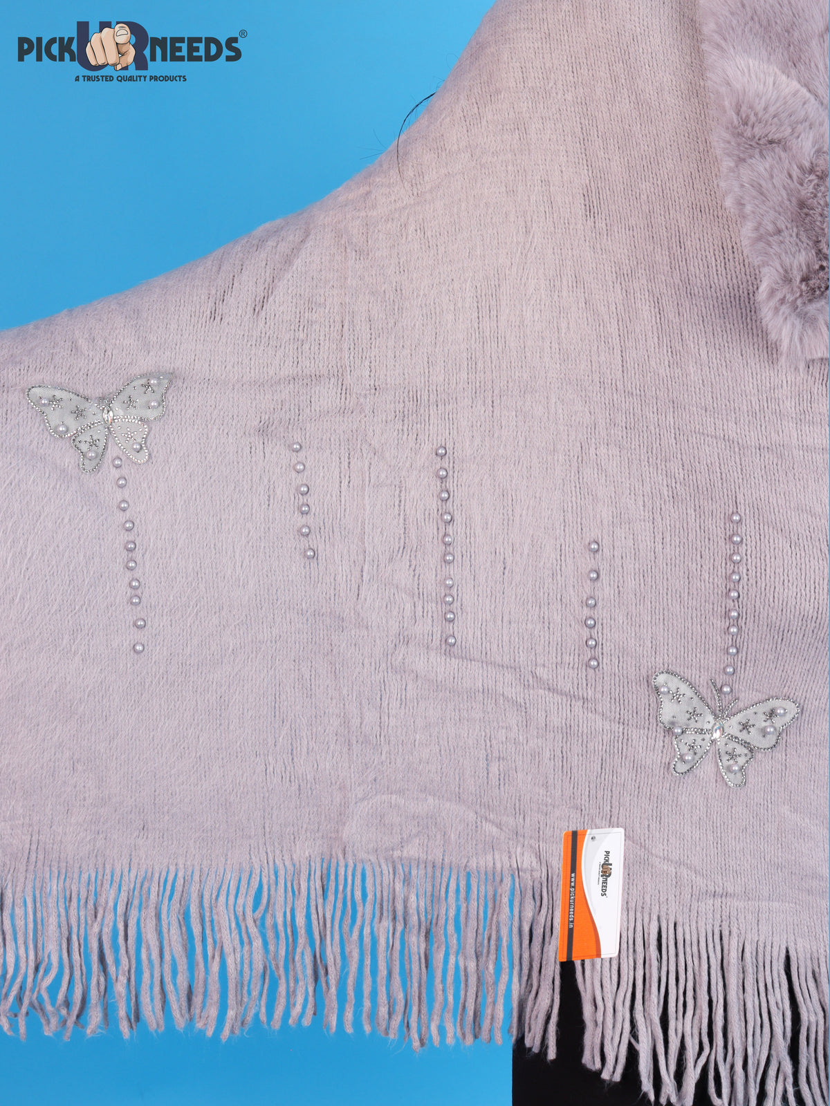 Pick Ur Needs Womens Faux Fur Collar Shrug with Pom Pom Tie Shawl Elegant Fringed Winter Wrap for Women & Girls