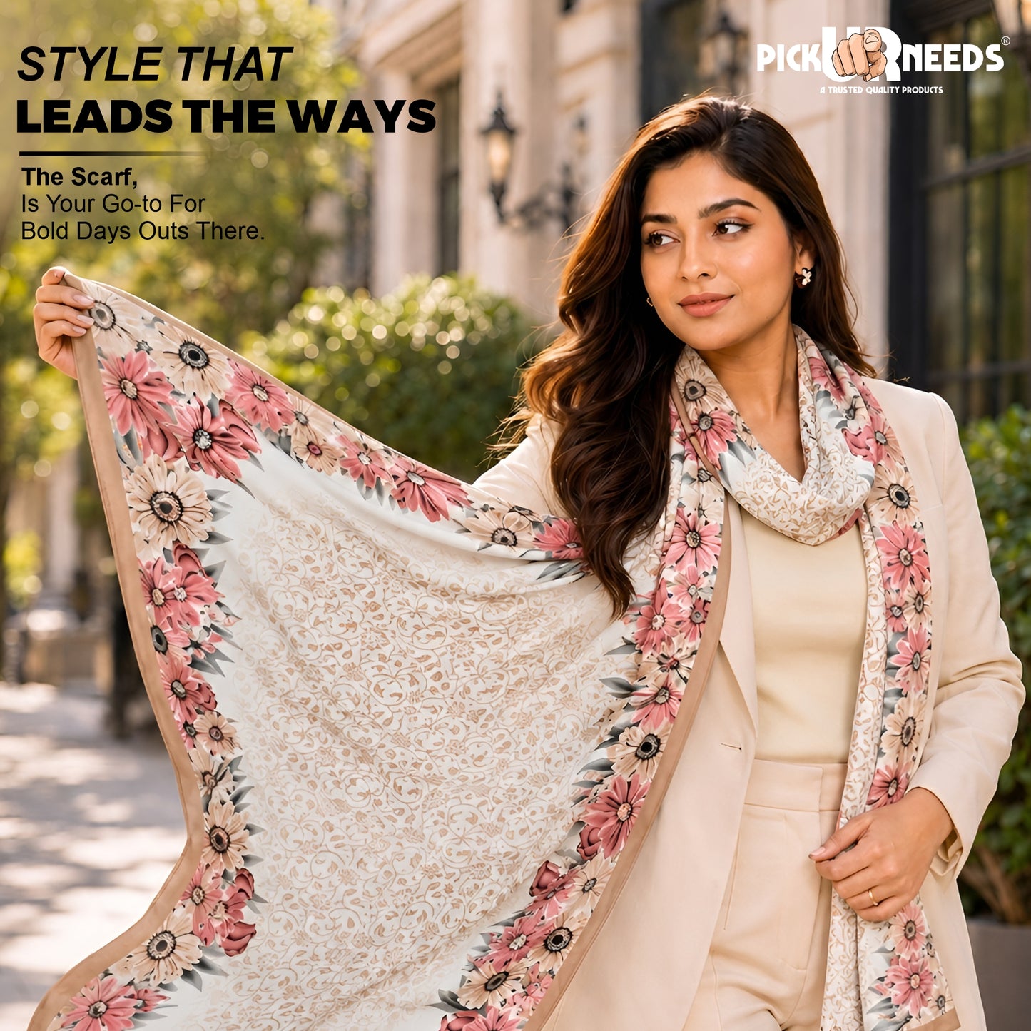 Pick Ur Needs Premium Summer Satin Silk Floral Printed Scarf for Womens & Girls Neck, Head, Shoulder Wrap Stole