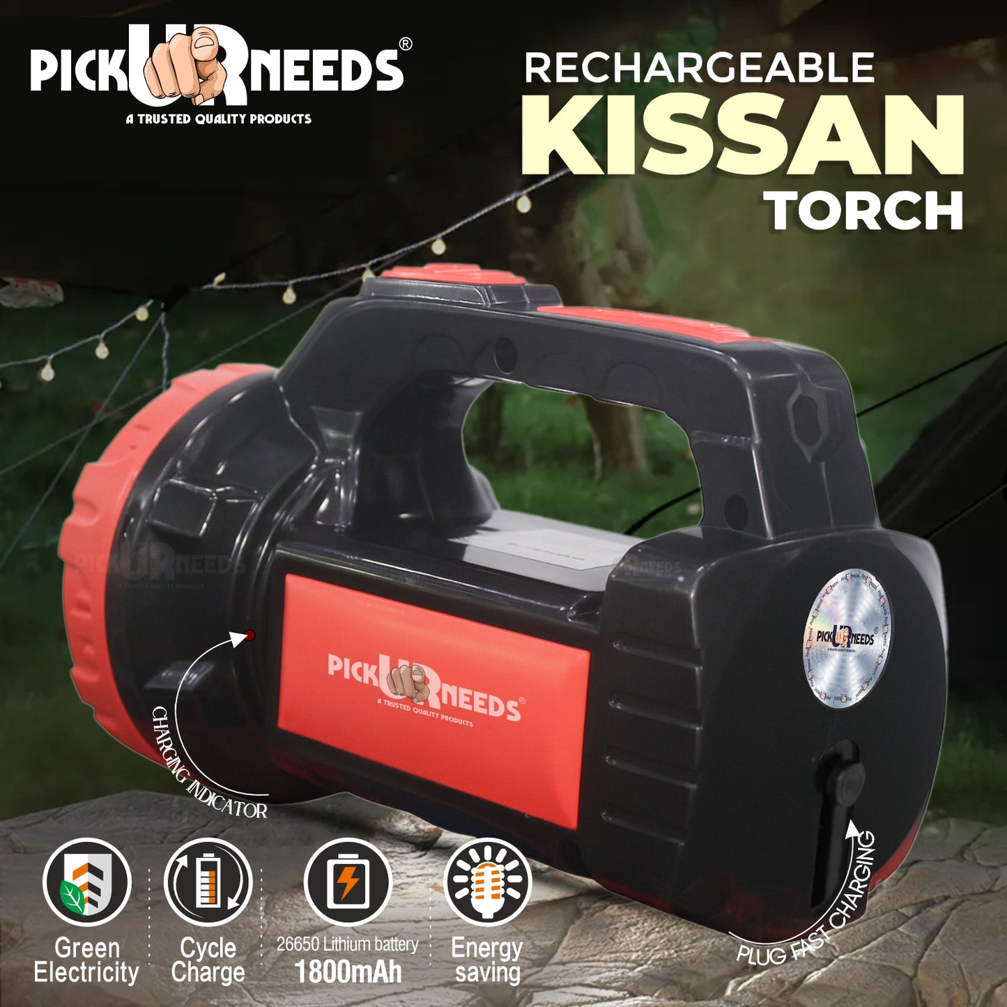 Pick Ur Needs 50W Emergency Long Range Rechargeable Search Laser with 16 SMD Bright 8 hrs Torch Emergency Light (Red, Black)