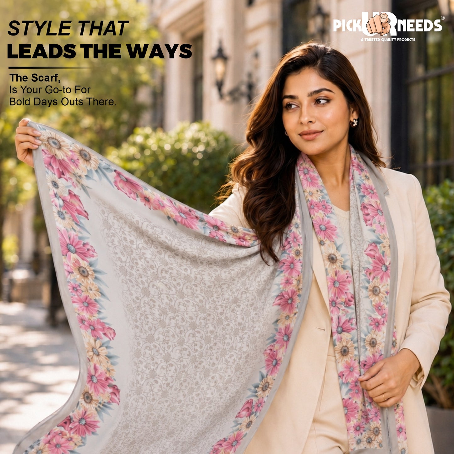 Pick Ur Needs Premium Summer Satin Silk Floral Printed Scarf for Womens & Girls Neck, Head, Shoulder Wrap Stole