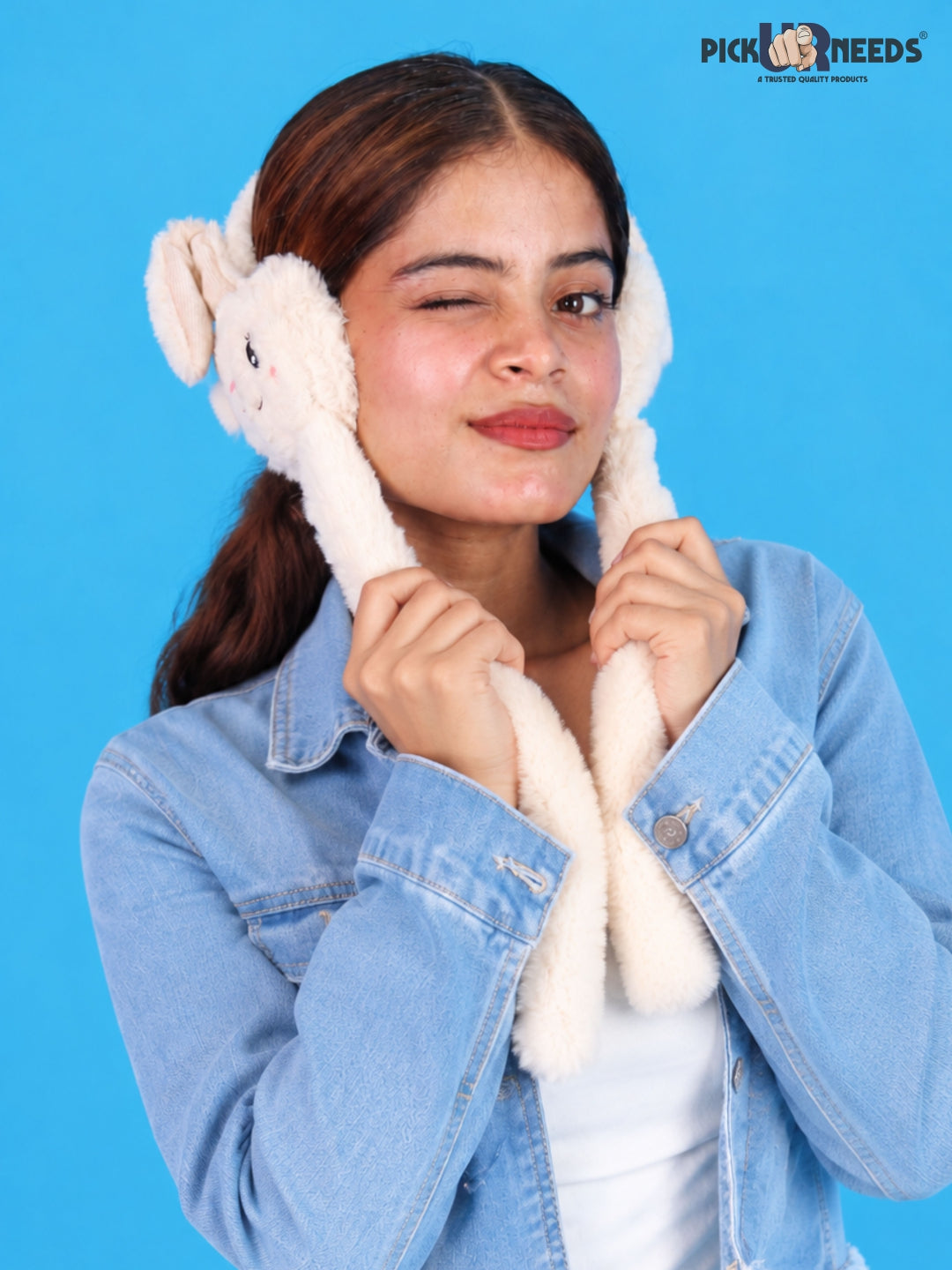 Pick Ur Needs Plush Bunny Cute Earmuffs for Girls & Women with RGB LED Lights,Ultra Soft Warm Winter Moving Flapping Ears Muffs