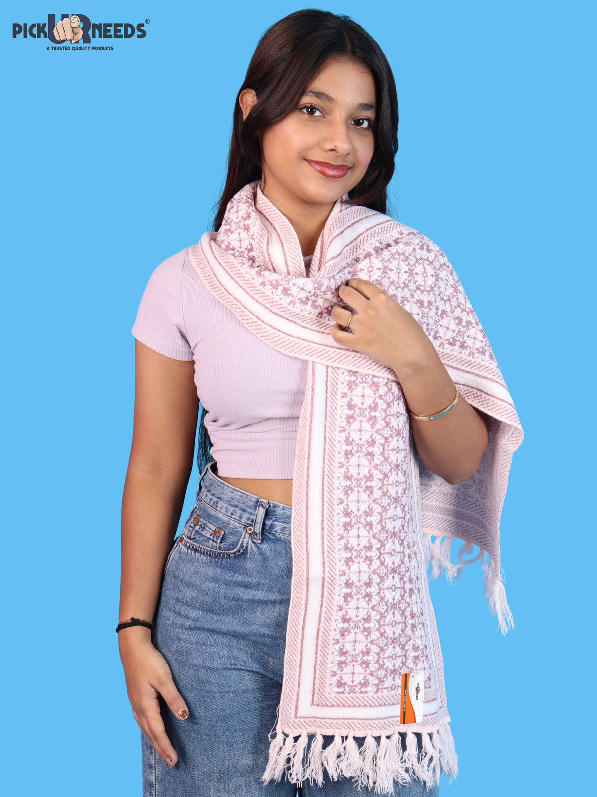 Pick Ur Needs Womens & Girls Super Soft Knitted Woolen Muffler Warm Winter Neck Scarf with Elegant Printed Design & Tassels