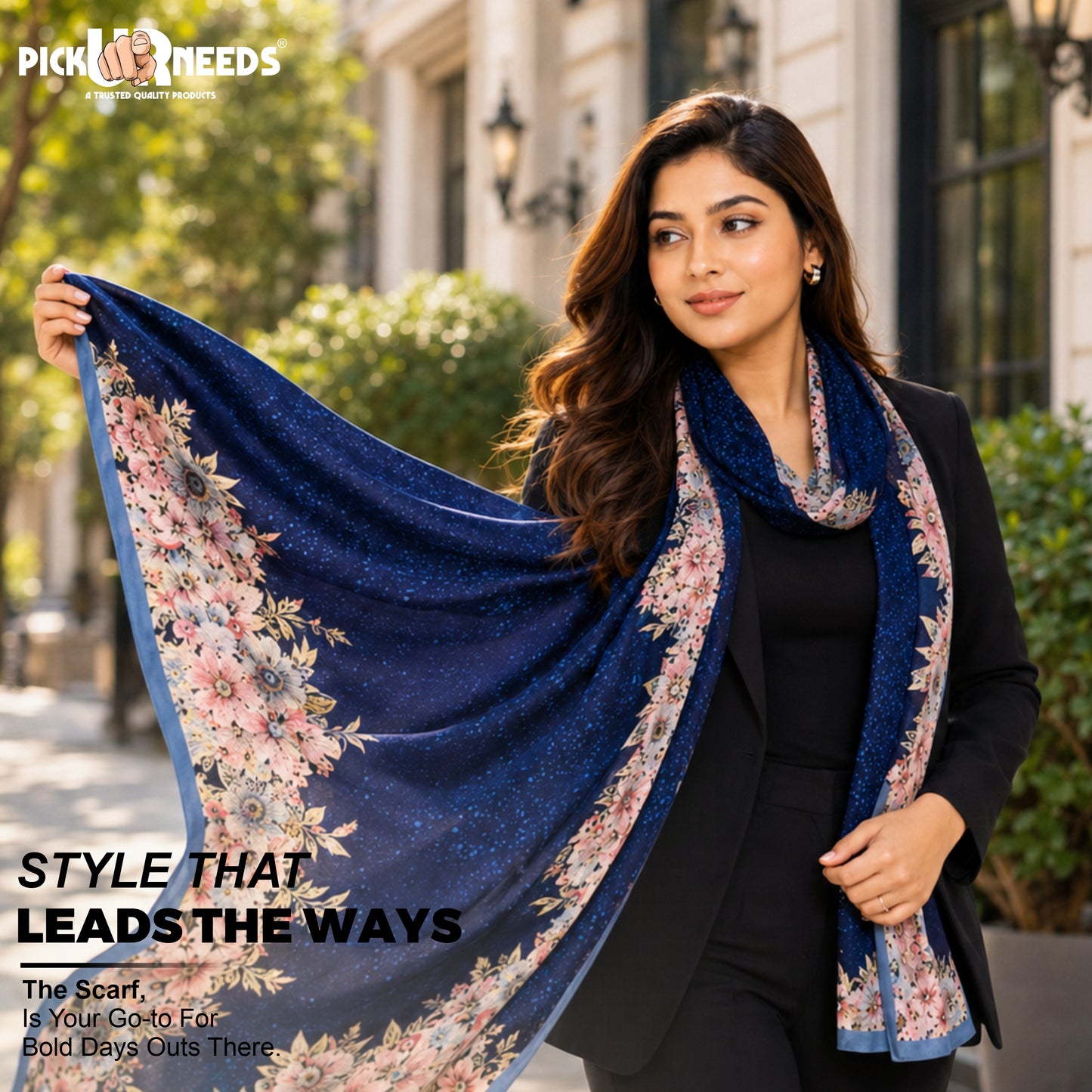 Pick Ur Needs Premium Summer Satin Silk Floral Printed Scarf for Womens & Girls Neck, Head, Shoulder Wrap Stole