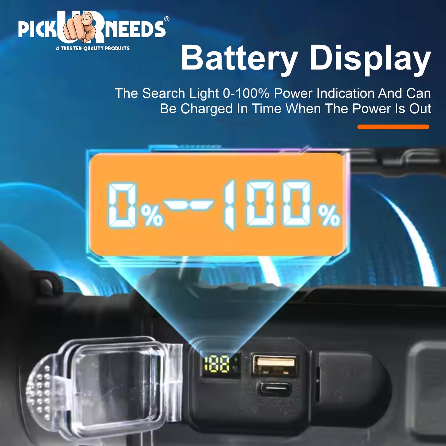 Pick Ur Needs LED 100W LongRange Search Torch With 4 Modes, Multi Purpose, Handheld,Waterproof Torch  (Black, 13 cm, Rechargeable)