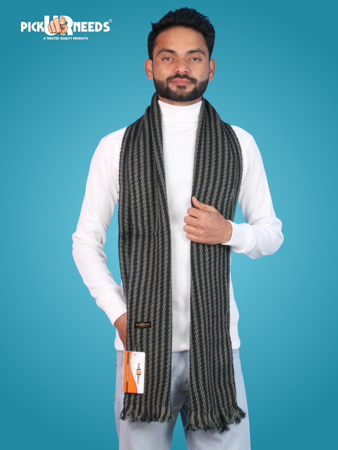 Pick Ur Needs Premium Men's Warm And Stylish Woolen Muffler With Multicolour Stripes And Stylish Tussles Ends