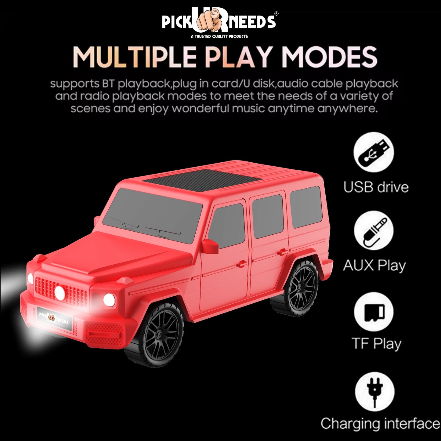Pick Ur Needs Reachargebale Car Shape Wireless Bluetooth Speaker 10W with 1200mAh Battery, Multi-Play Modes BT/USB/AUX/TF, SUV Design Portable Speaker