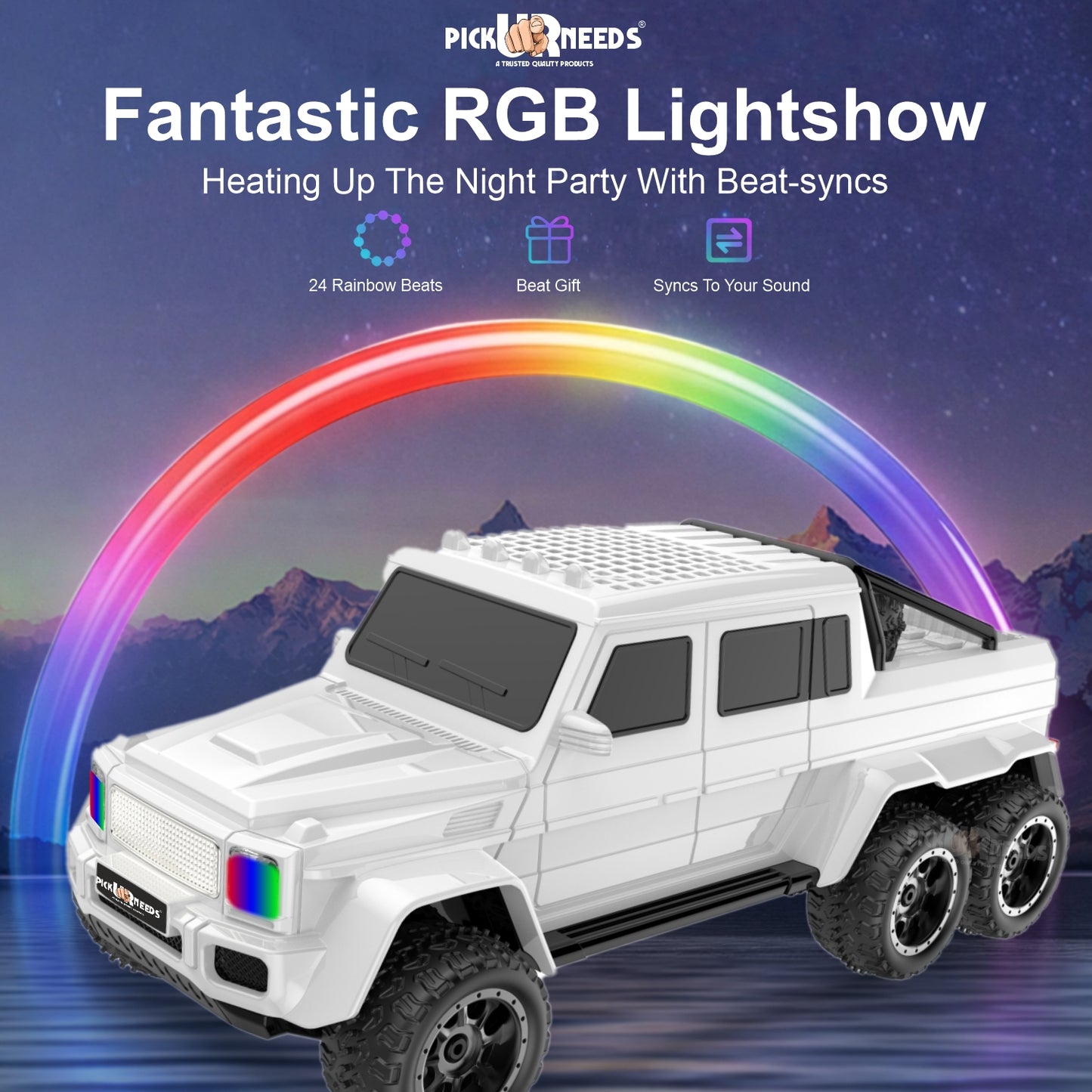 Pick Ur Needs Wireless Car Rechargeable RGB Bluetooth Speaker 12W Beat Sync Lightshow 1200mAh Battery | USB/TF/AUX/FM