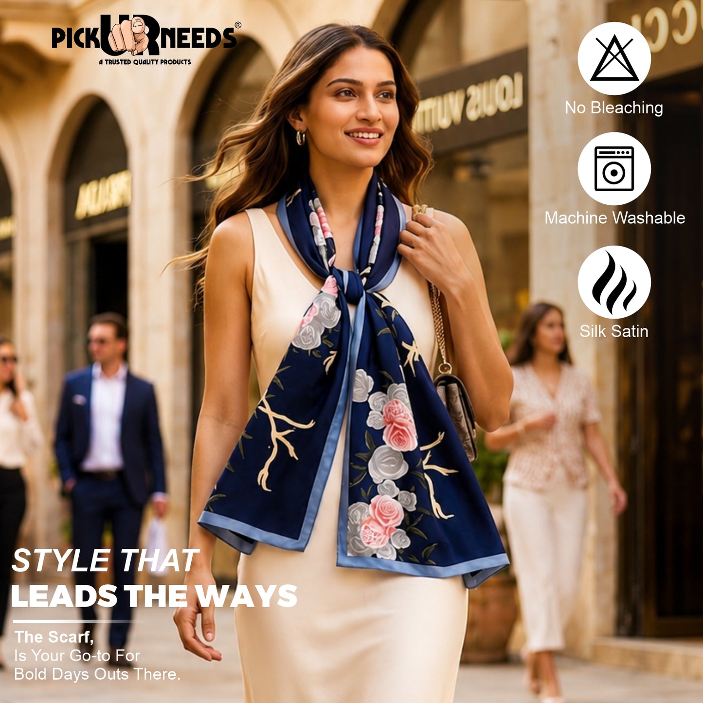 Pick Ur Needs Summer Silk Floral Printed Scarf for Womens & Girls Elegant Neck, Head & Shoulder Wrap Soft Lightweight Fashion Stole