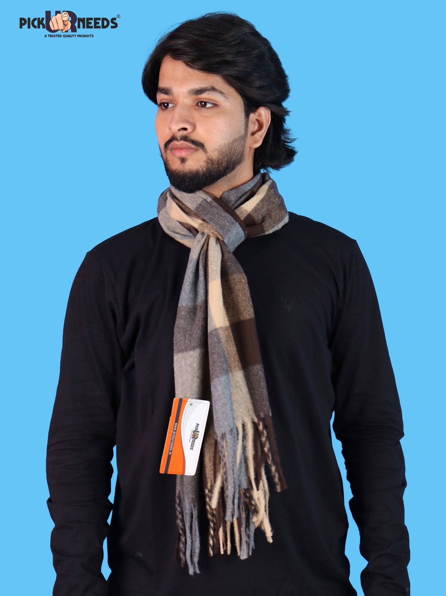 Pick Ur Needs Men’s Winter Muffler Shawl Soft Warm Checkered Scarf with Fringes  Stylish Neck Wrap for Men & Boys  Winter Wear Accessory
