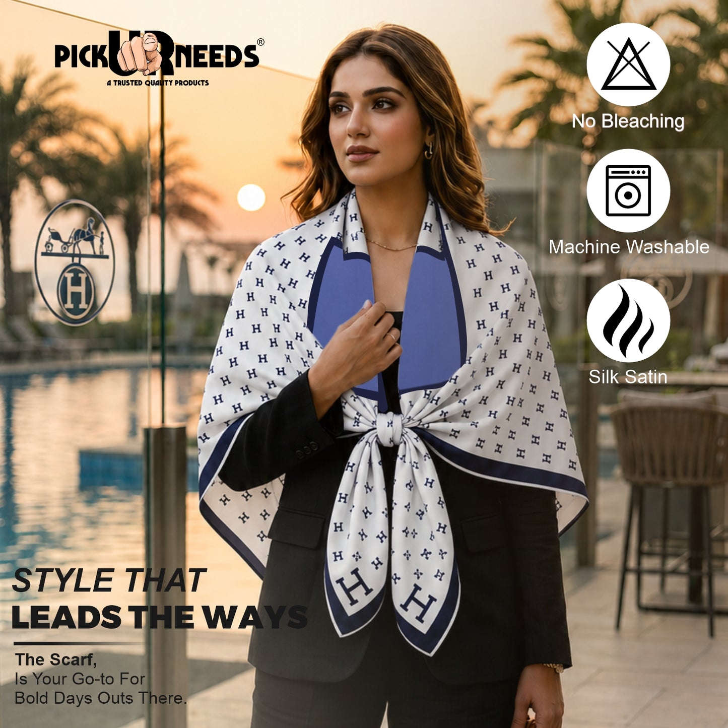 Pick Ur Needs Elegant Womens Premium Printed Satin Silk Feel Square Neck & Head Girls Scarf