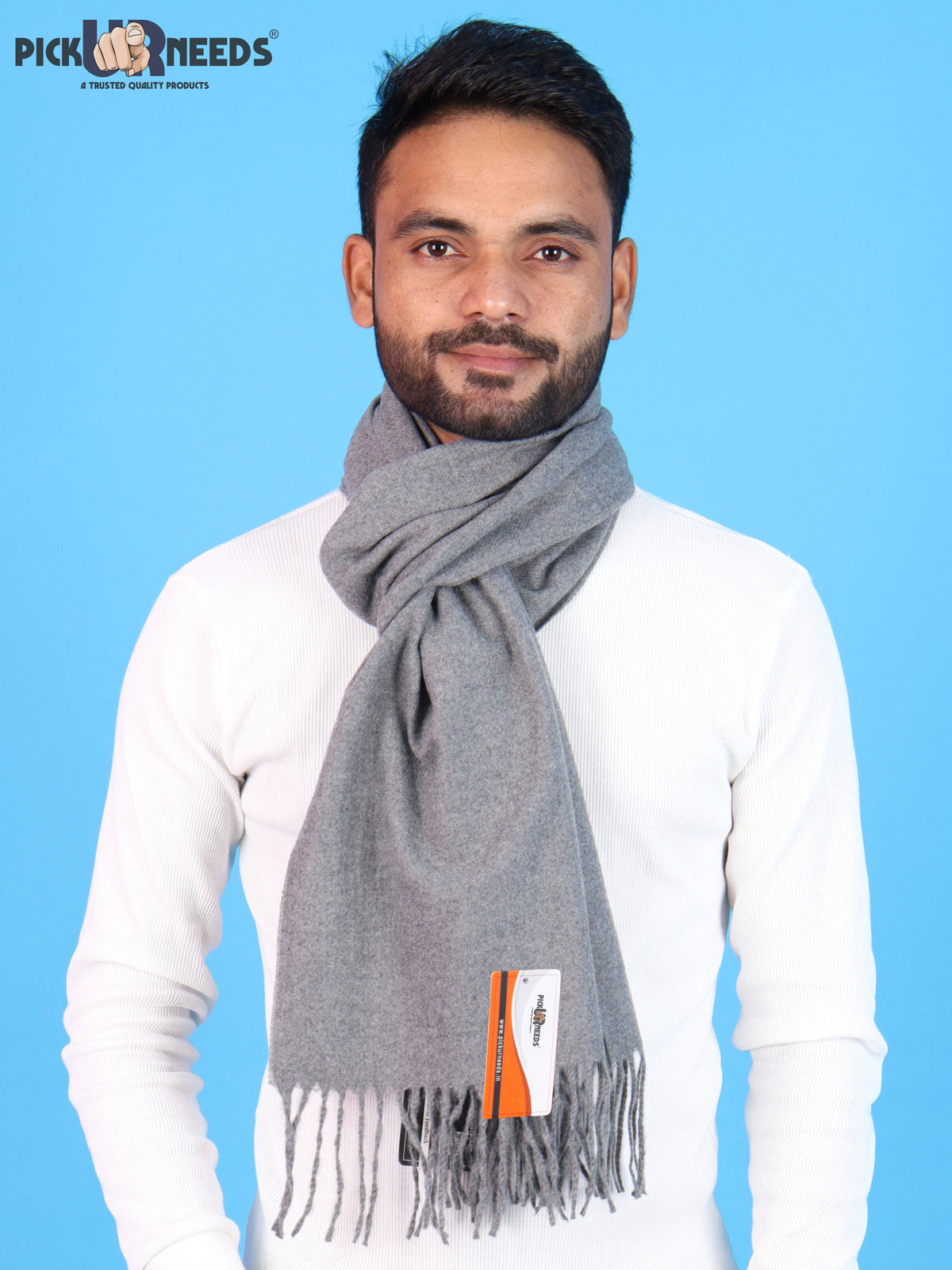 Pick Ur Needs Men’s Woolen Muffler Scarf Soft Warm Boys Winter Neck Wrap, Elegant Solid Style, Long Design with Decorative Fringes