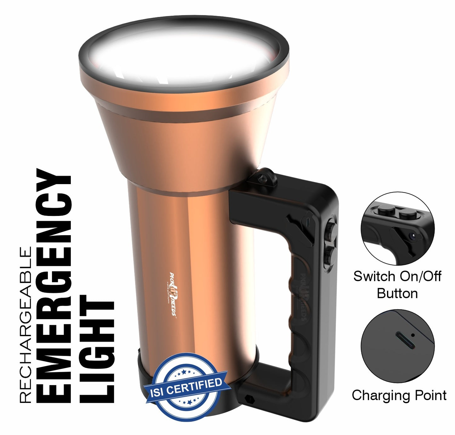 Pick Ur Needs Rechargeable LED Outdoor Torch 200 Watt Laser Light 3600mAh Battery Metal Body 5 hrs Torch Emergency Light