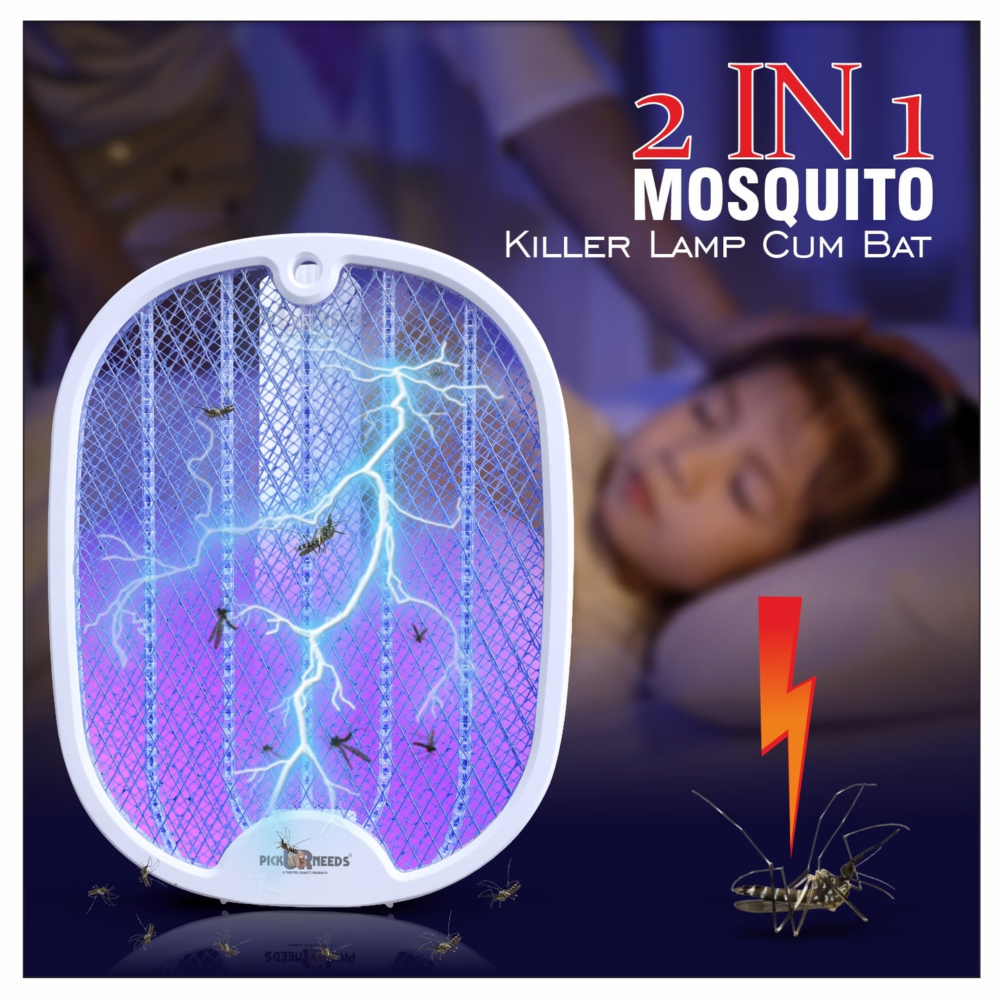 Pick Ur Needs Mosquito Bat/Racket Rechargeable Electric Insect Killer for Indoor Outdoor Use